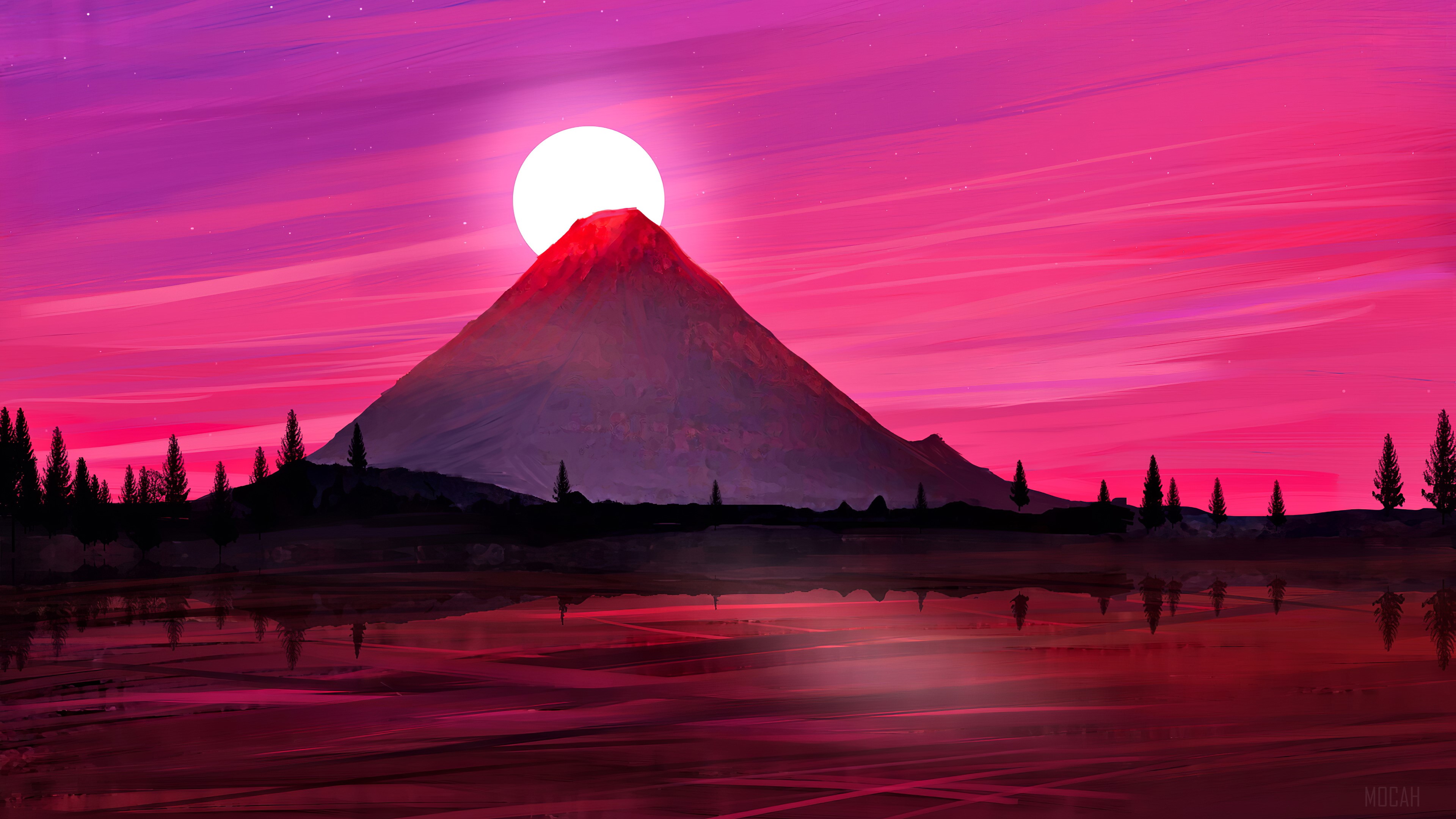 Minimalist Mount Fuji at Sunset 4K HD Wallpaper
