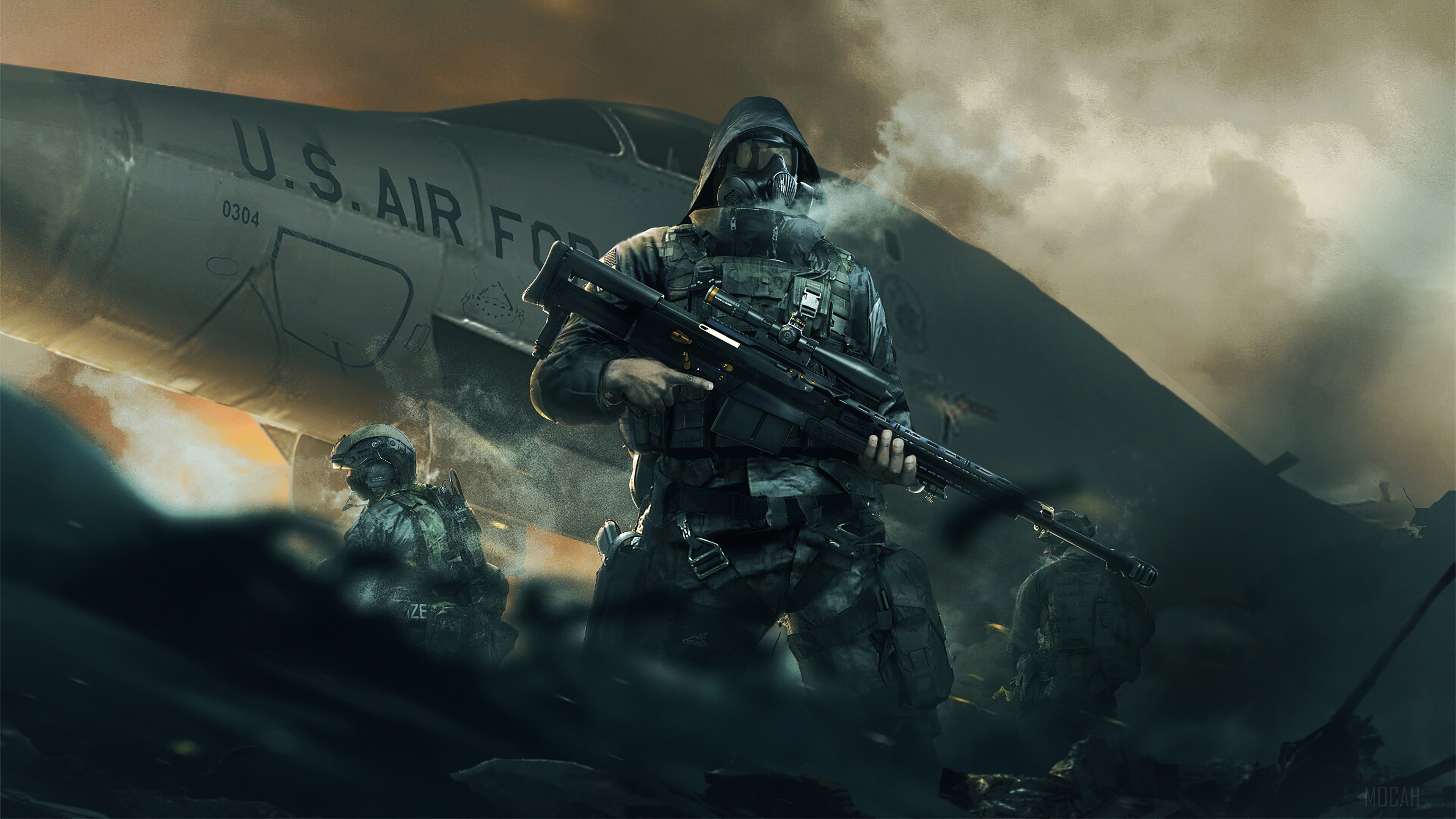 Soldiers in front of U.S. Air Force jet HD Wallpaper