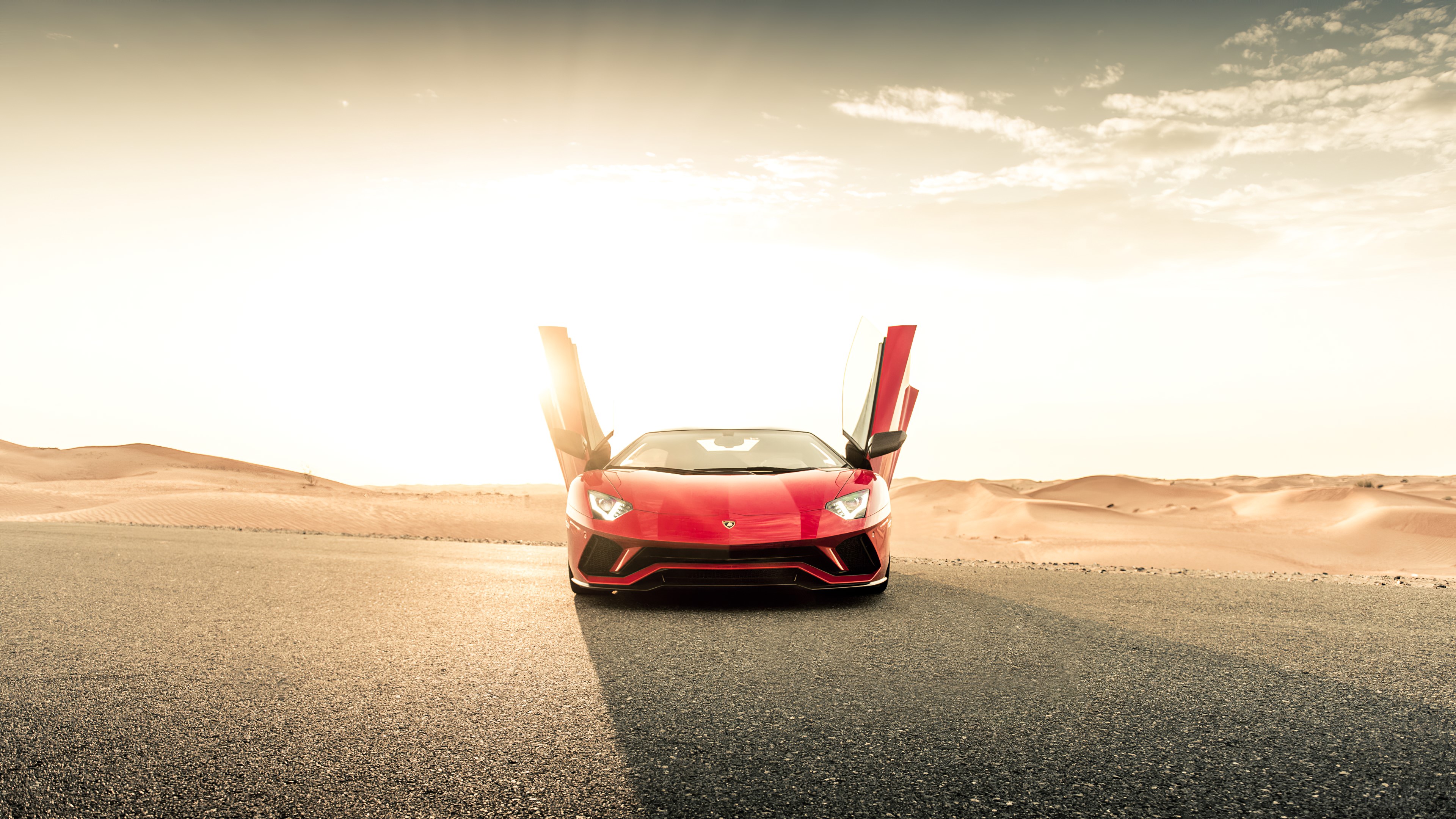 Red Lamborghini Aventador S Roadster 2020 in desert HD Wallpaper