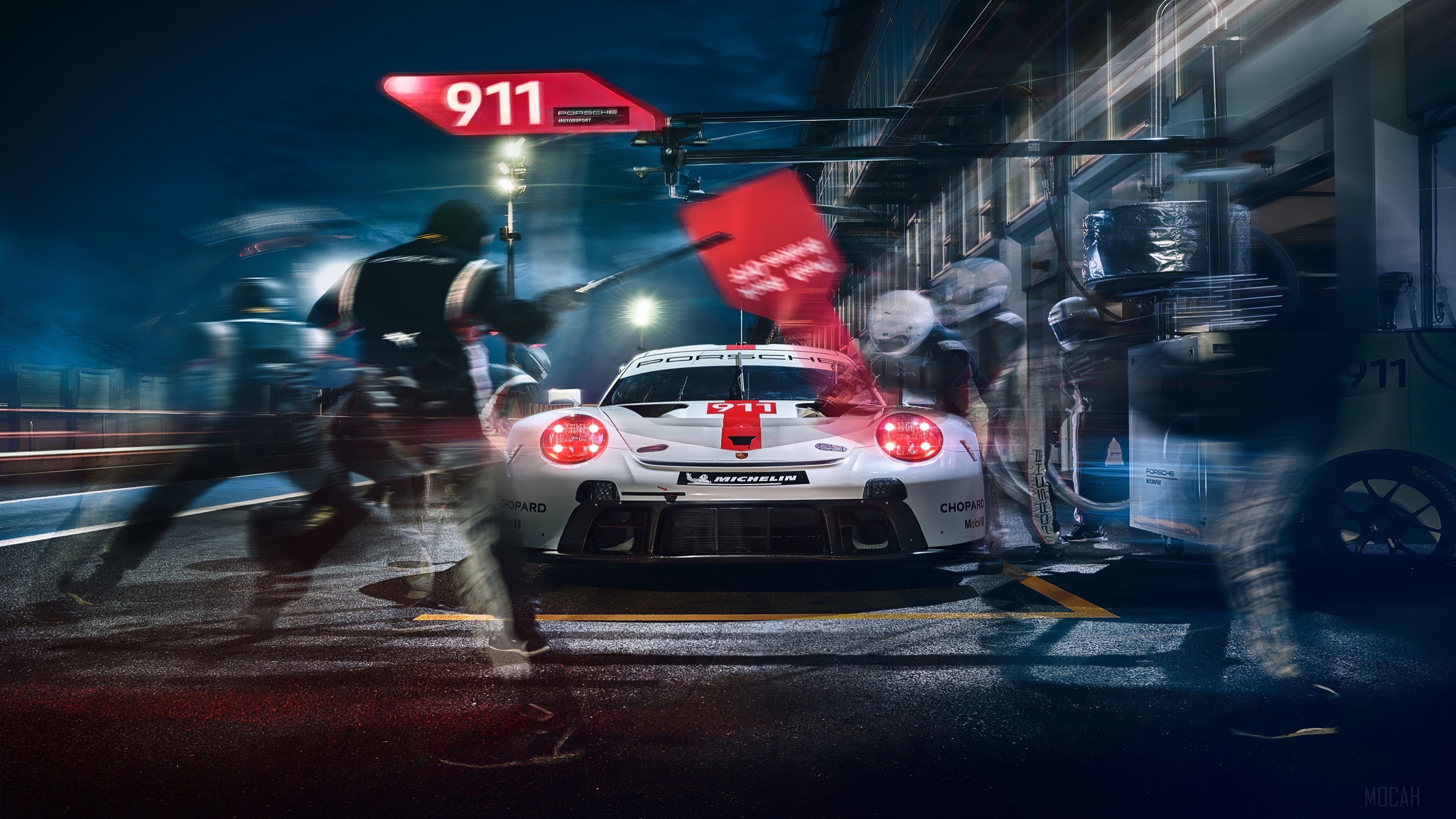 2020 Porsche 911 RSR in pit lane 4K HD Wallpaper