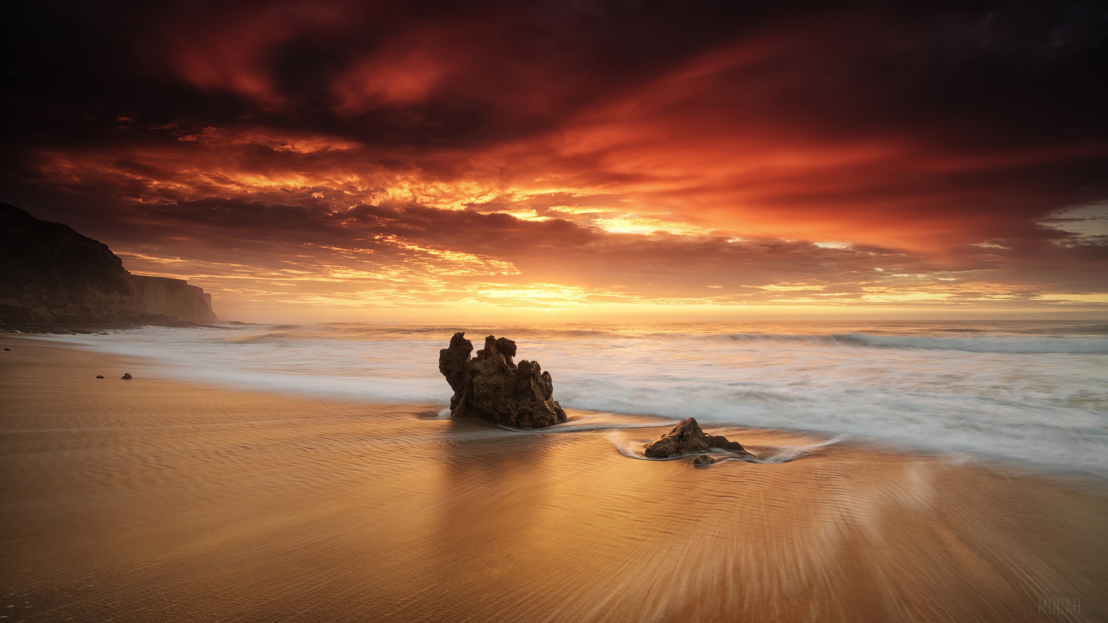 Long Exposure Beach Sunset with Dramatic Clouds HD Wallpaper