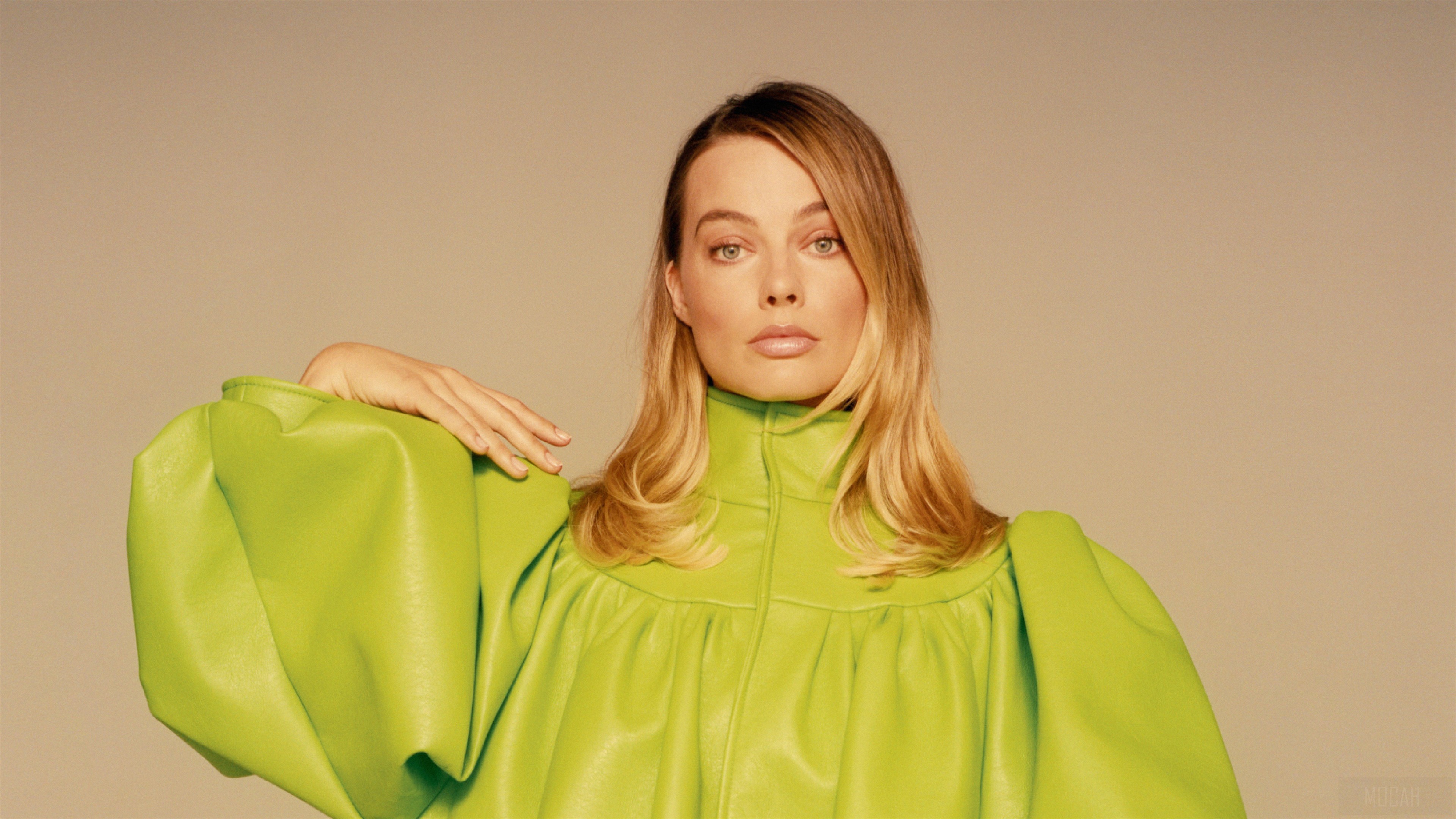 Margot Robbie in a lime green outfit HD Wallpaper