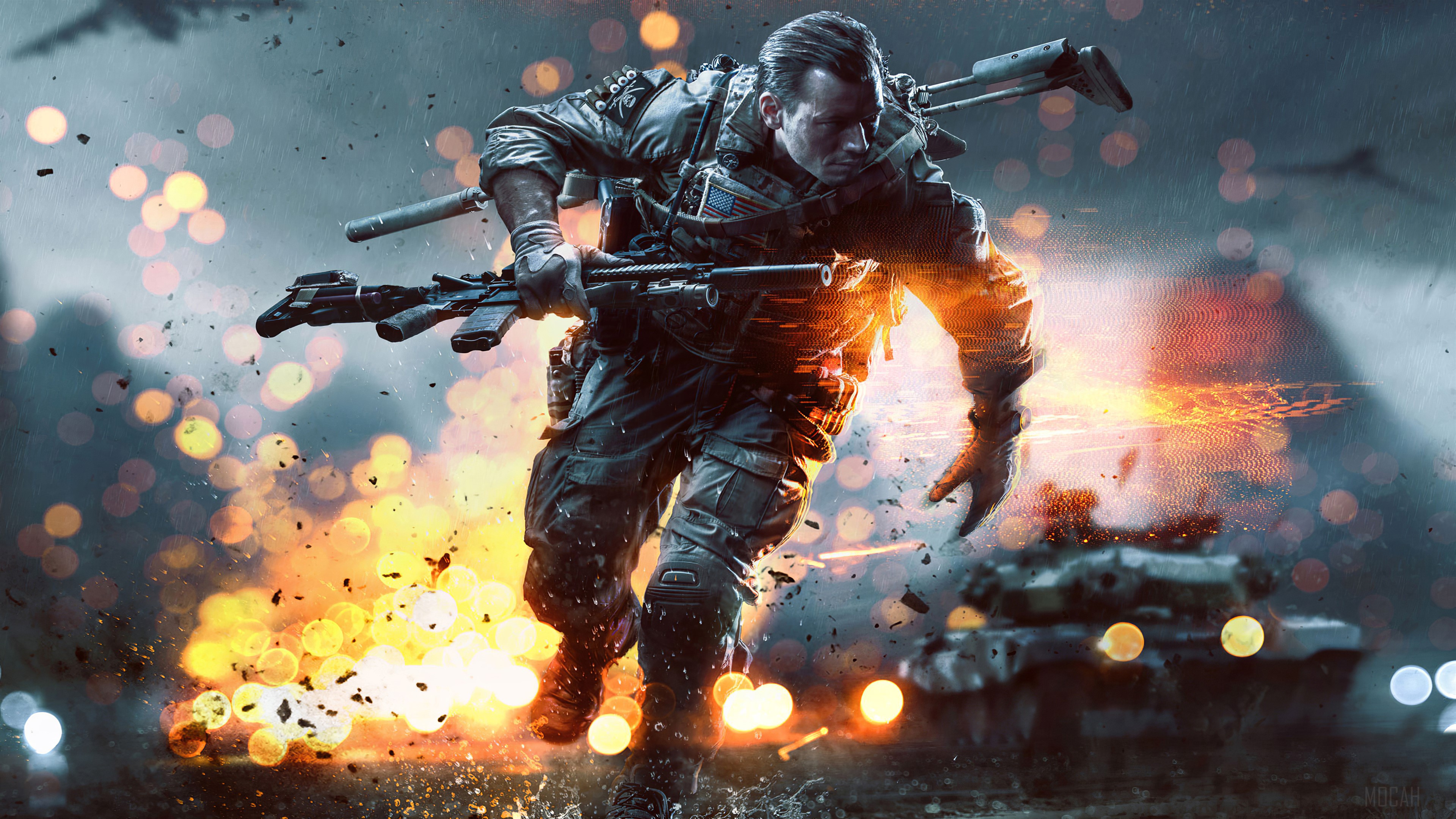 Soldier running with assault rifle in Battlefield 4 4K HD Wallpaper