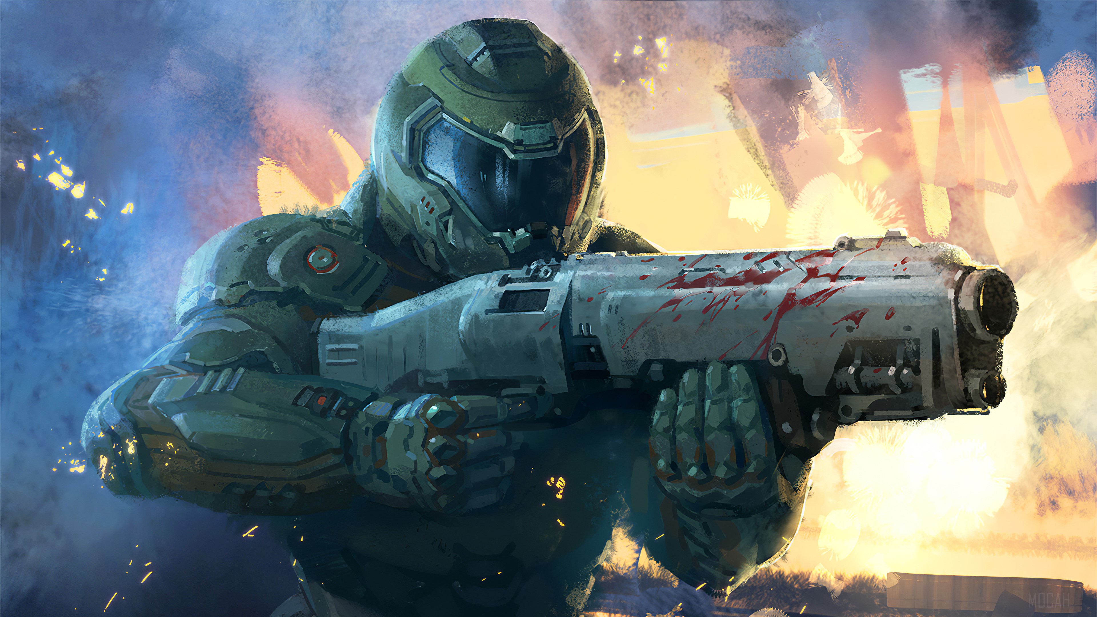 Doom Slayer with Plasma Rifle in 4K HD Wallpaper