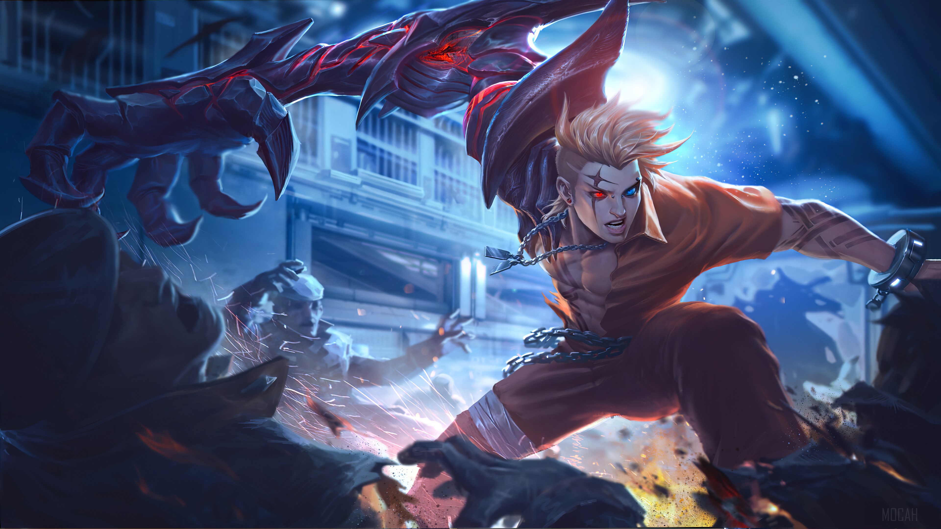 Prisoner with demonic weapon fighting zombies in Arena of Valor 4K HD Wallpaper