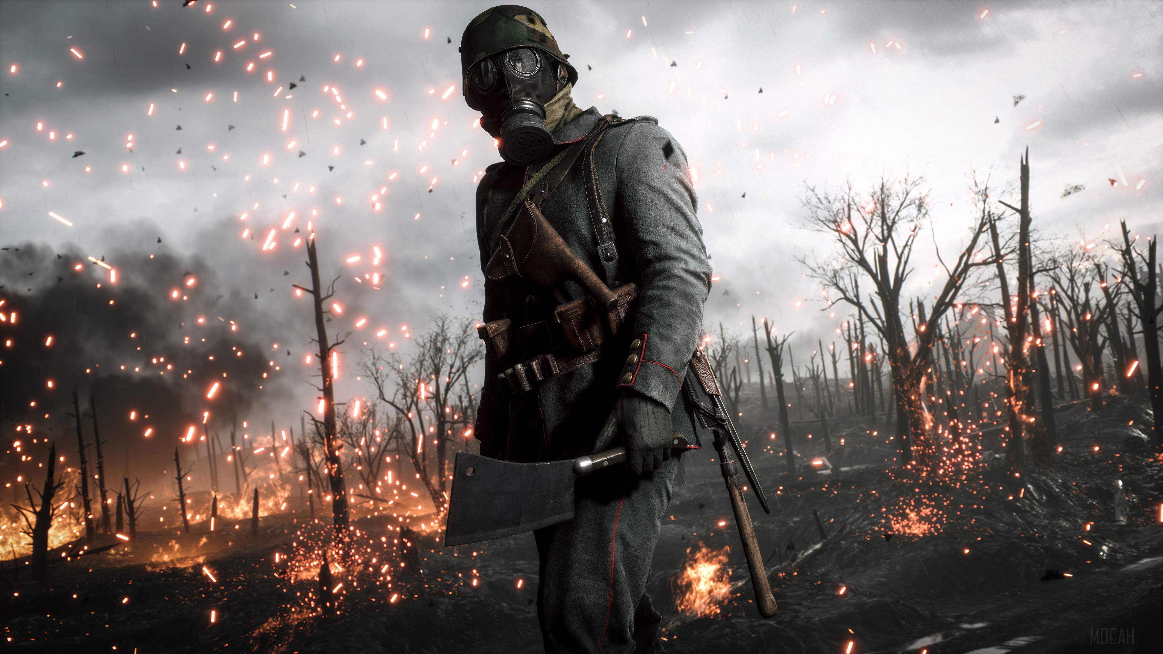 Soldier with gas mask and axe in Battlefield 1 4K HD Wallpaper