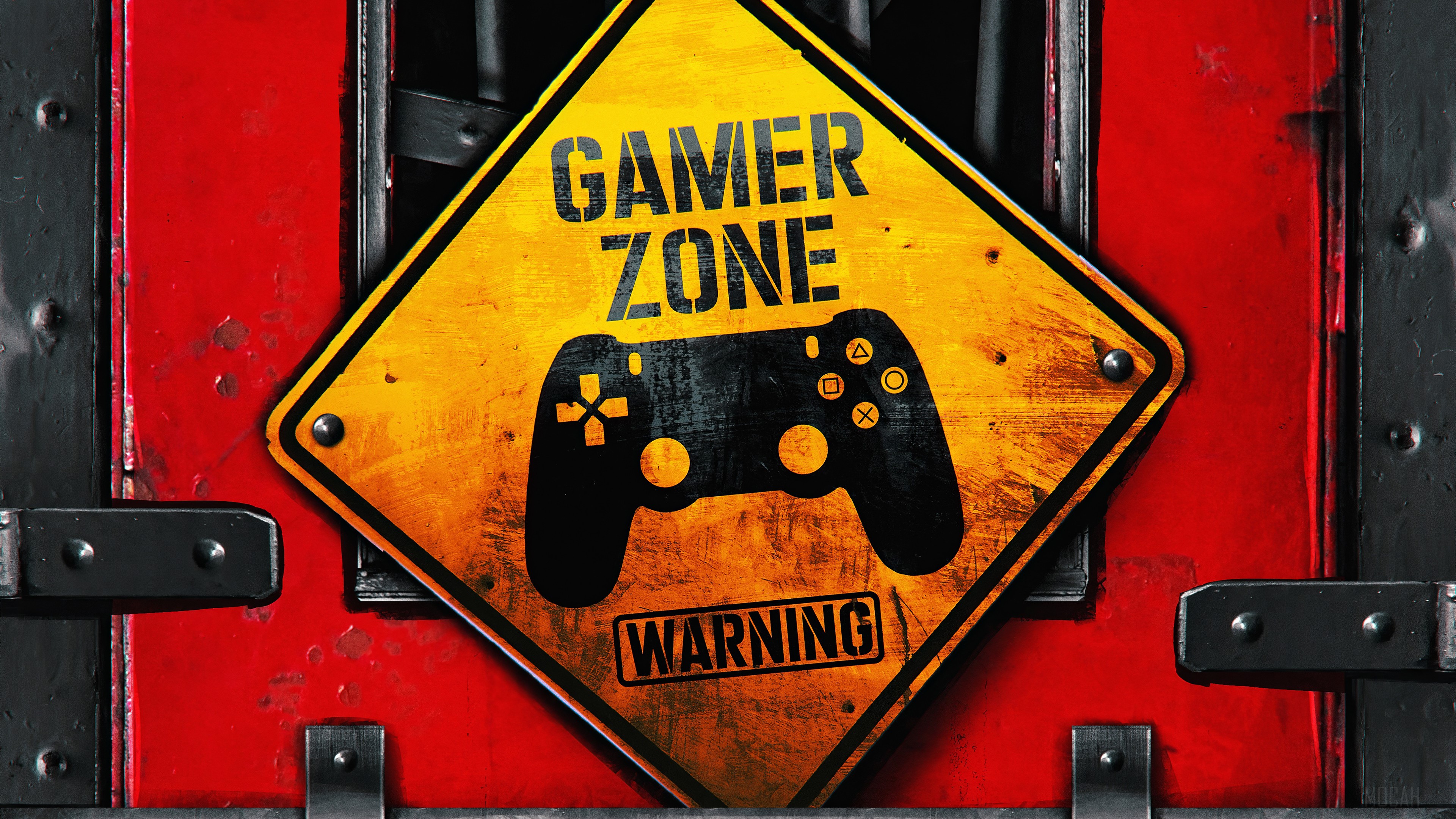 Gamer Zone Warning Sign Art 4K HD Wallpaper