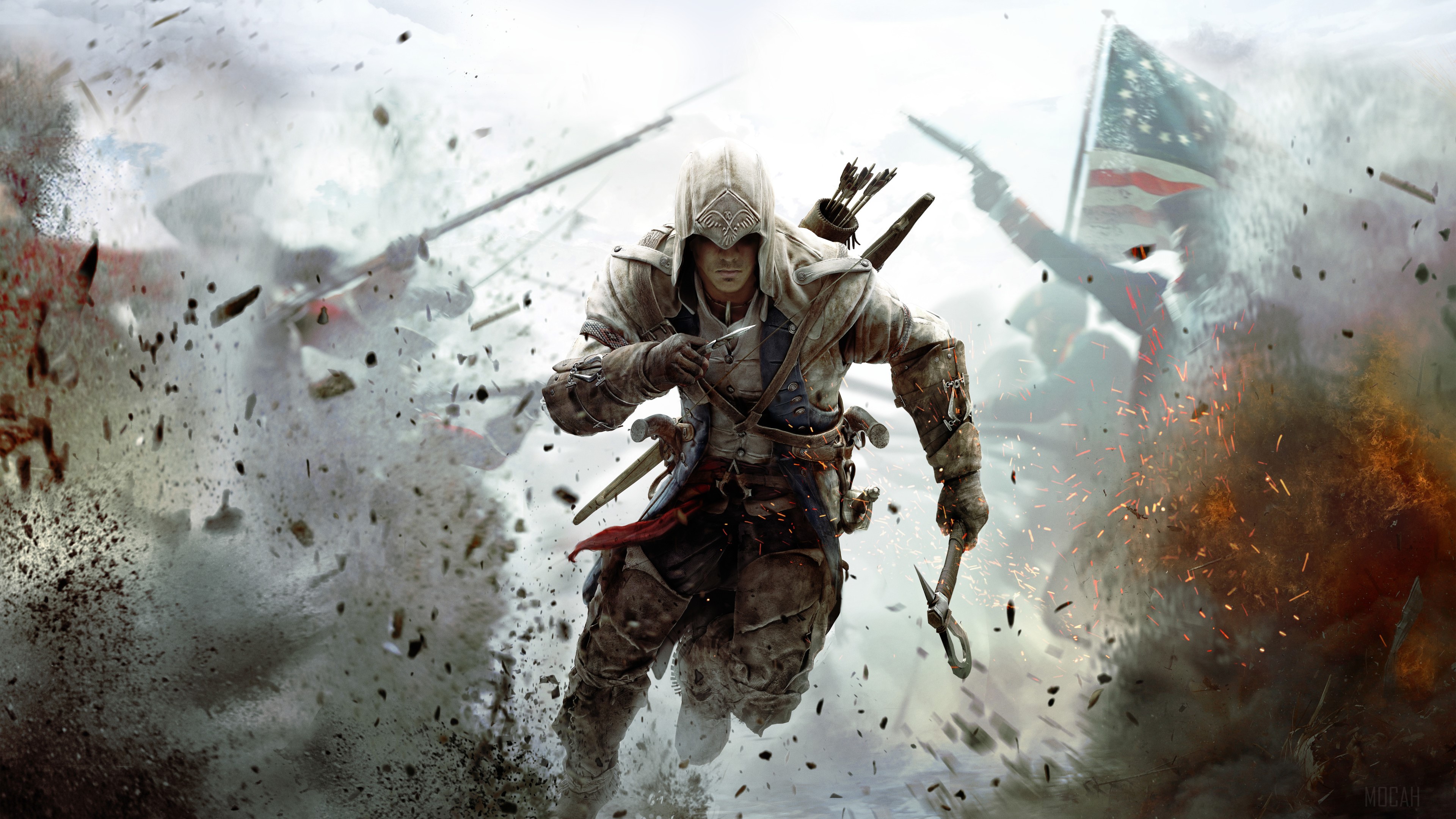 Connor from Assassin's Creed III in battle 4K HD Wallpaper