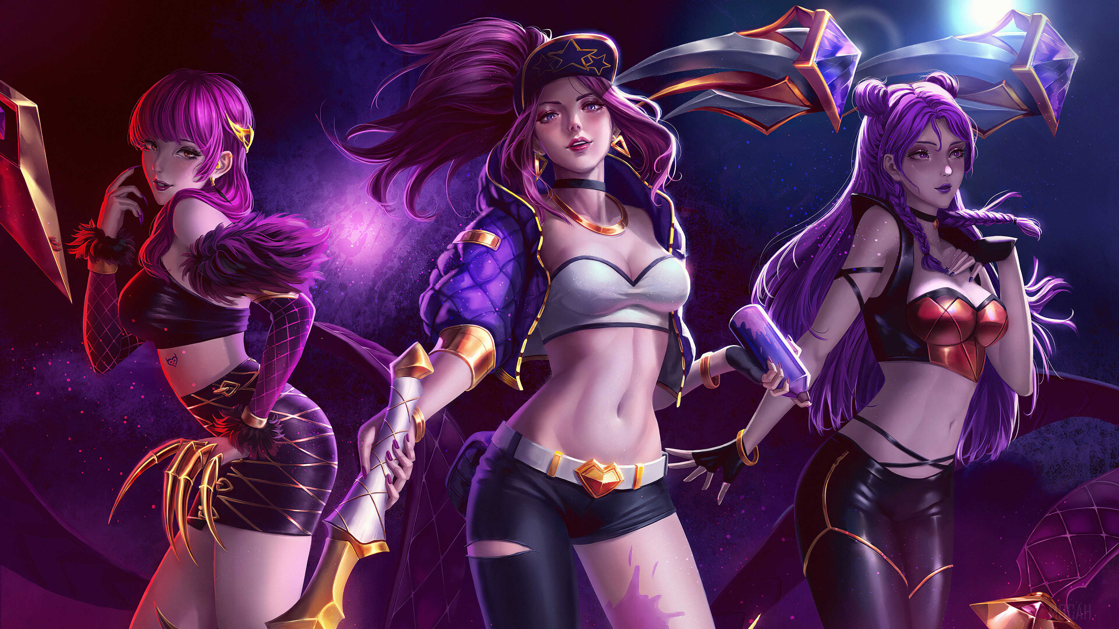 KDA Akali, Evelynn, and Kai'Sa from League of Legends Fan Art 4K HD Wallpaper