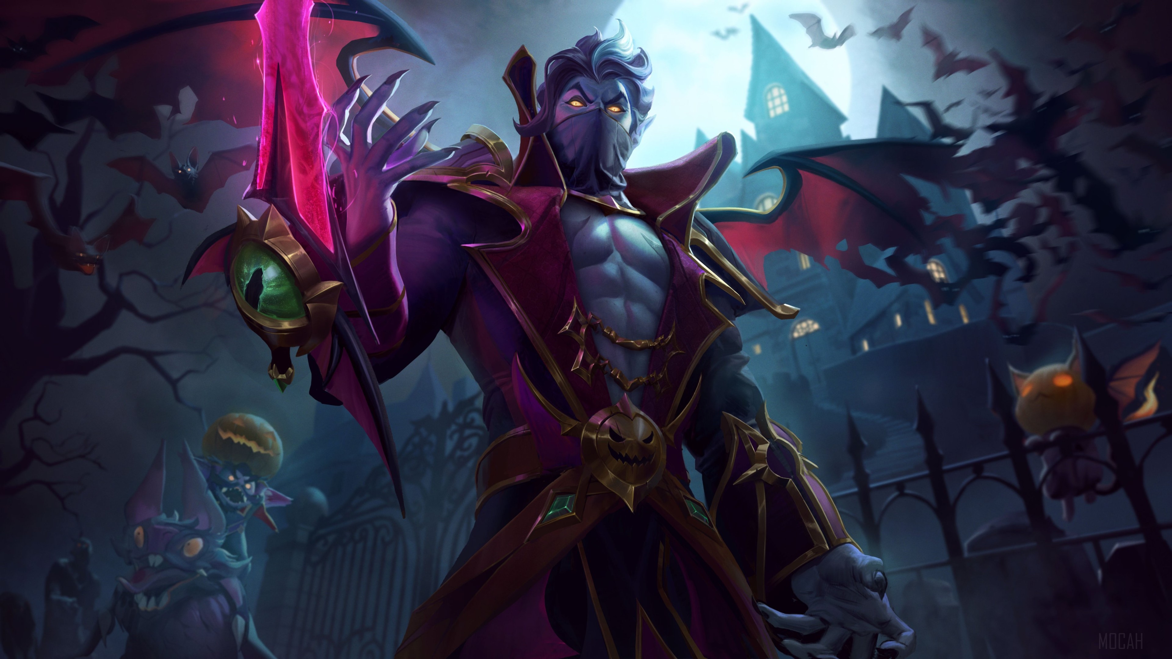 Vampire character with a sword in a spooky graveyard HD Wallpaper