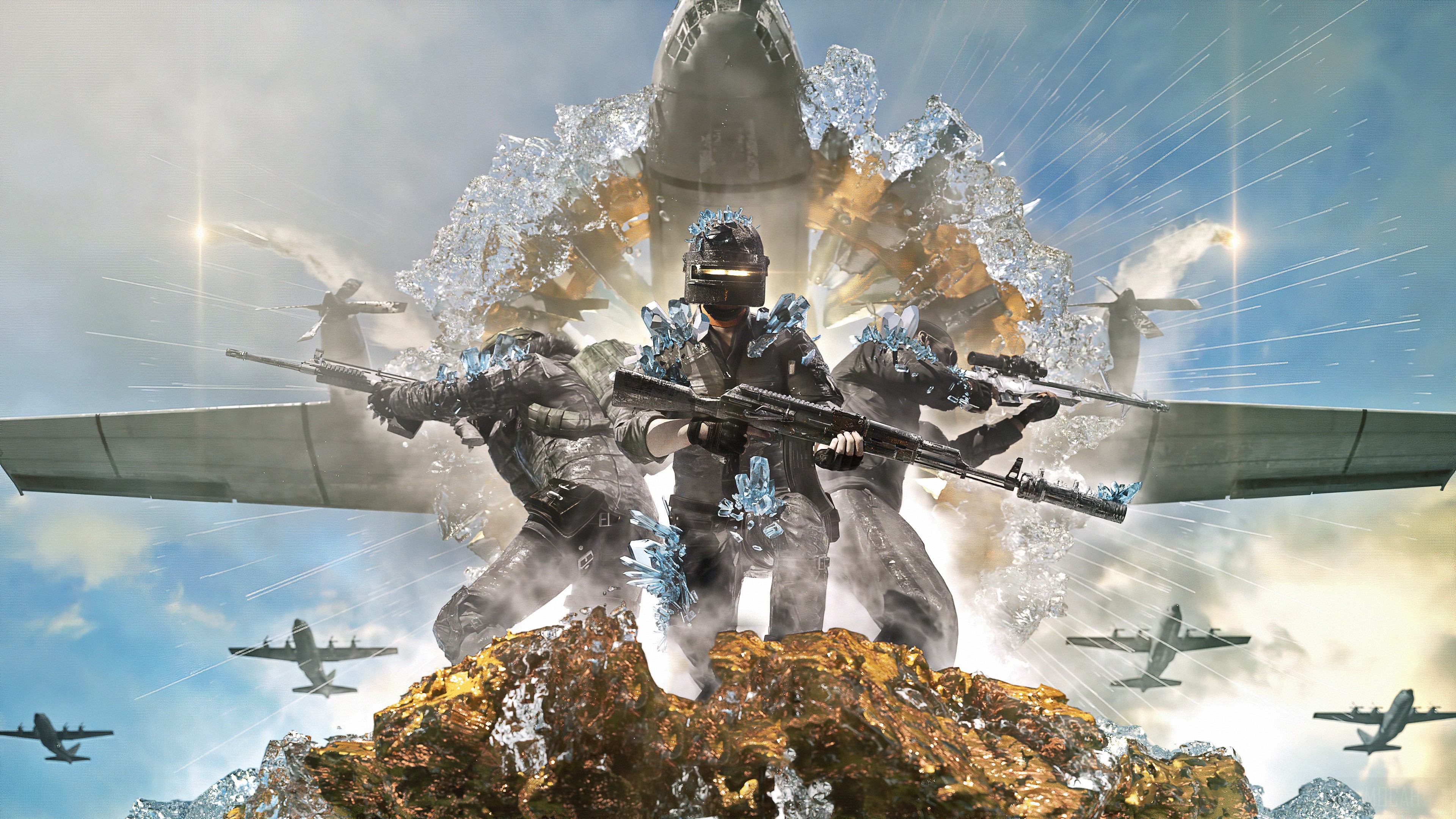 Soldiers with ice crystals and airplanes in PUBG 4K HD Wallpaper