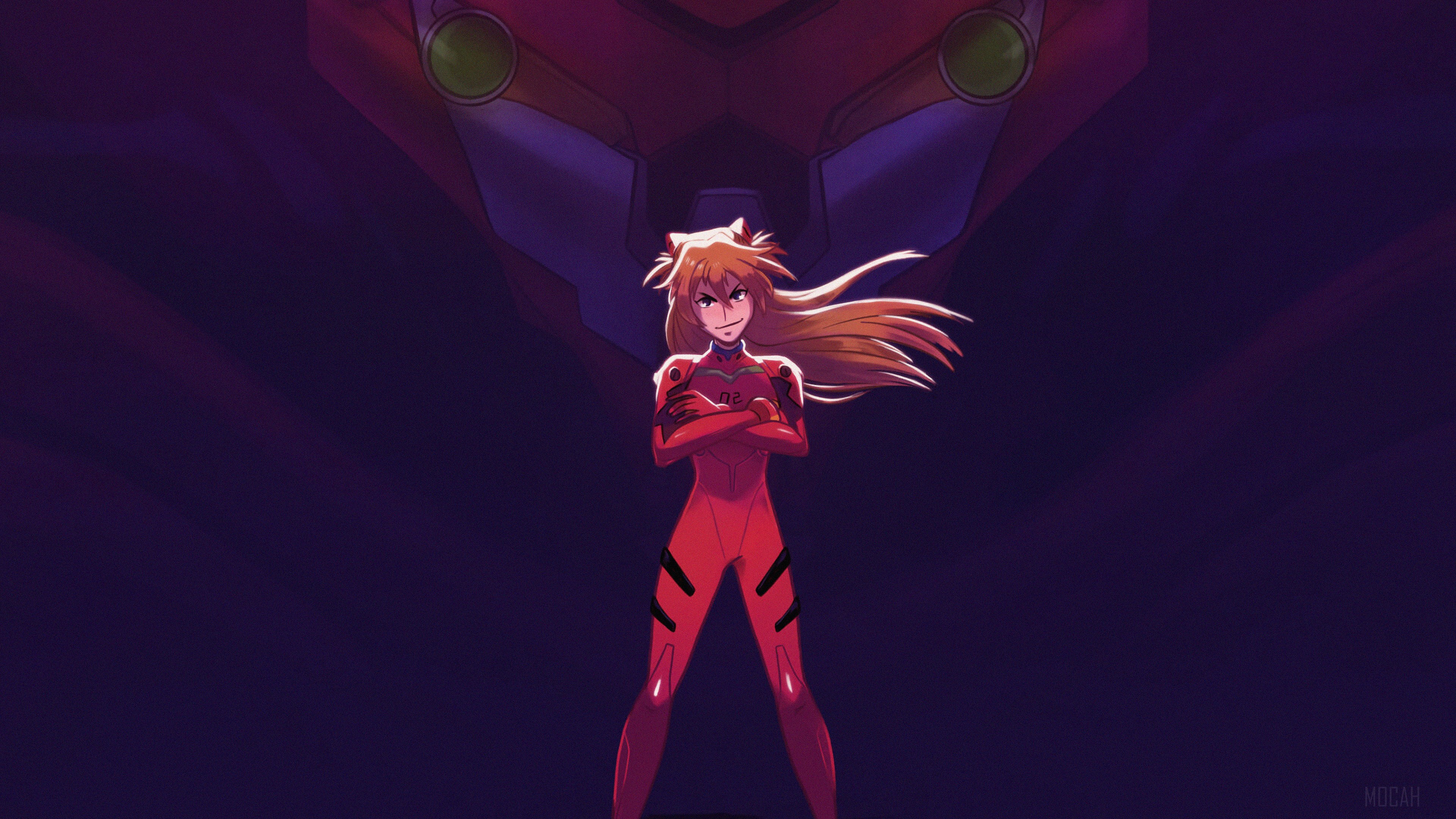 Asuka Langley Soryu from Evangelion and Unit 02 4K HD Wallpaper