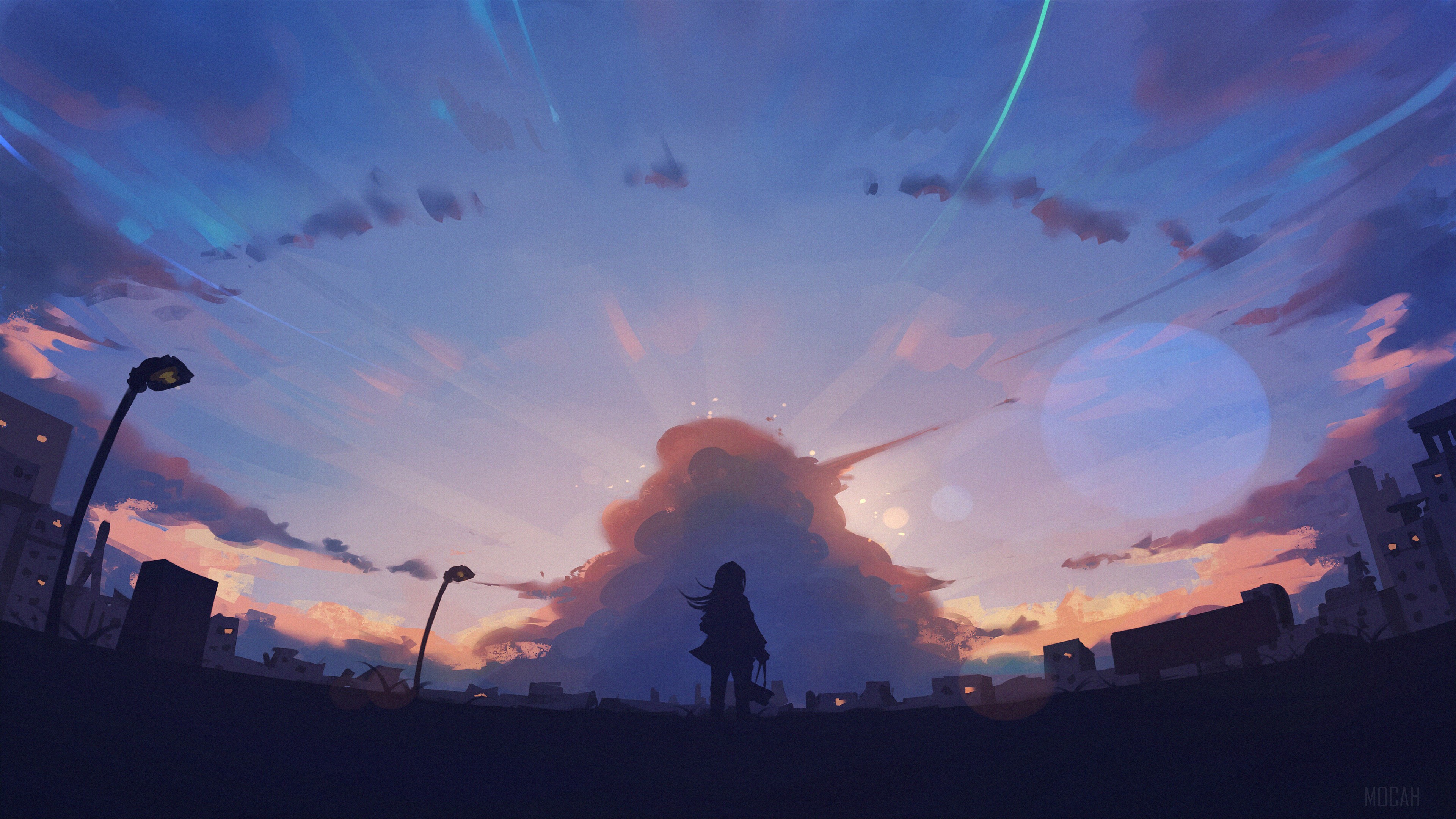 Girl Standing Behind Clouds Anime 4K HD Wallpaper