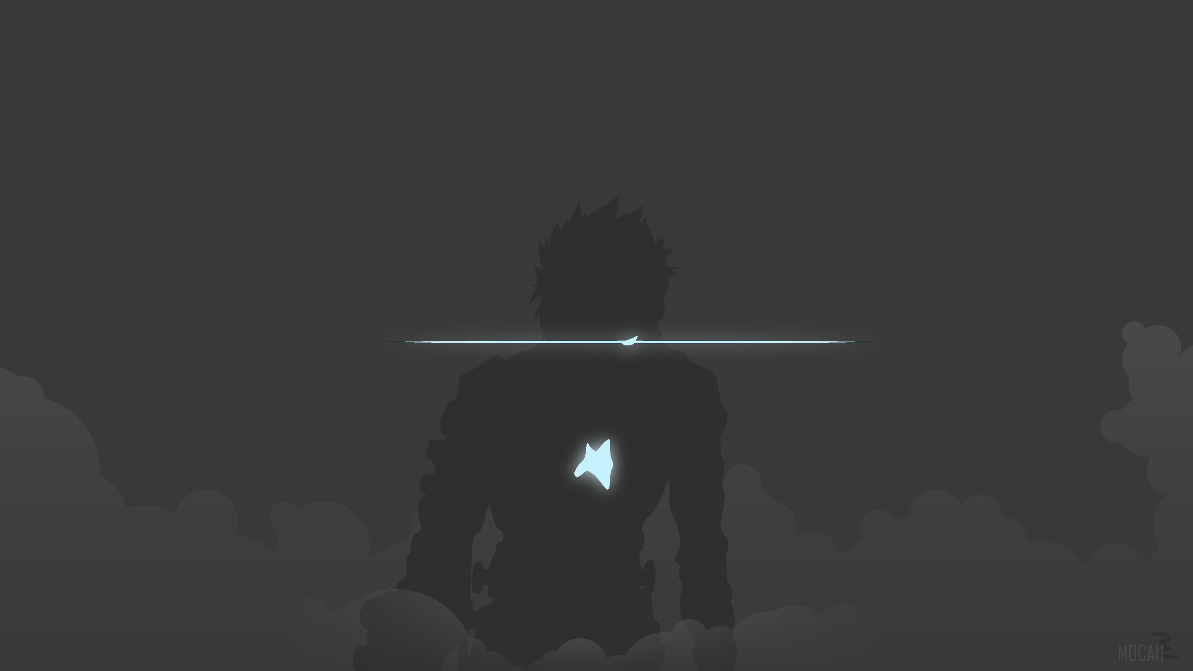 Silhouette of a character with a glowing chest emblem HD Wallpaper