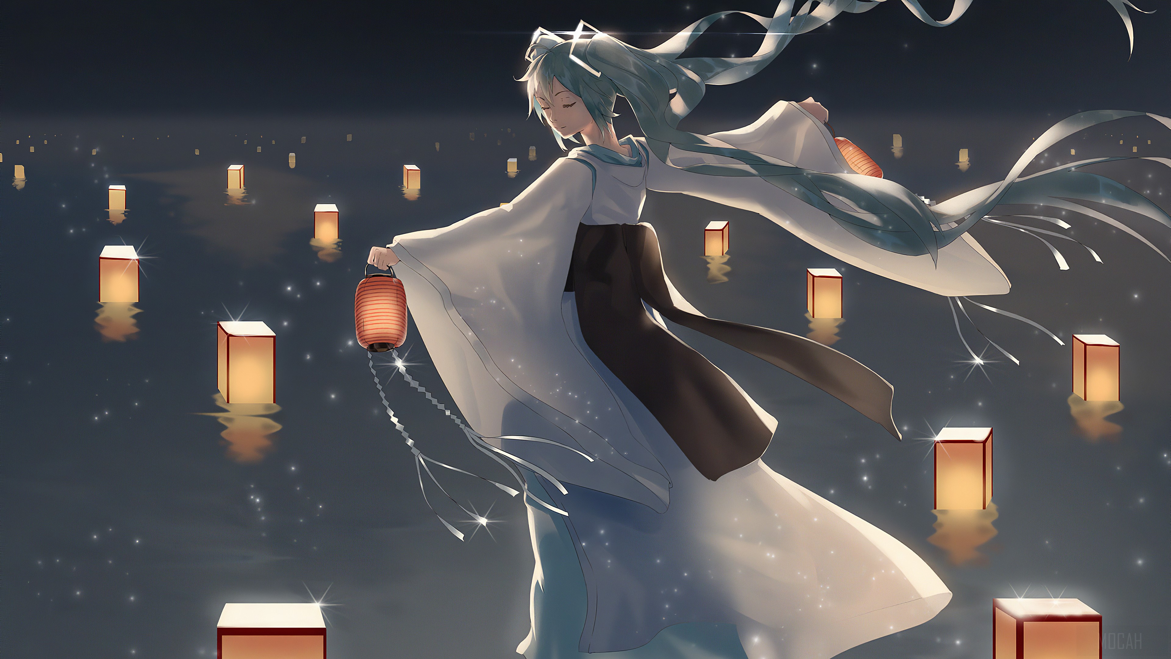 Hatsune Miku with Lanterns 4K HD Wallpaper