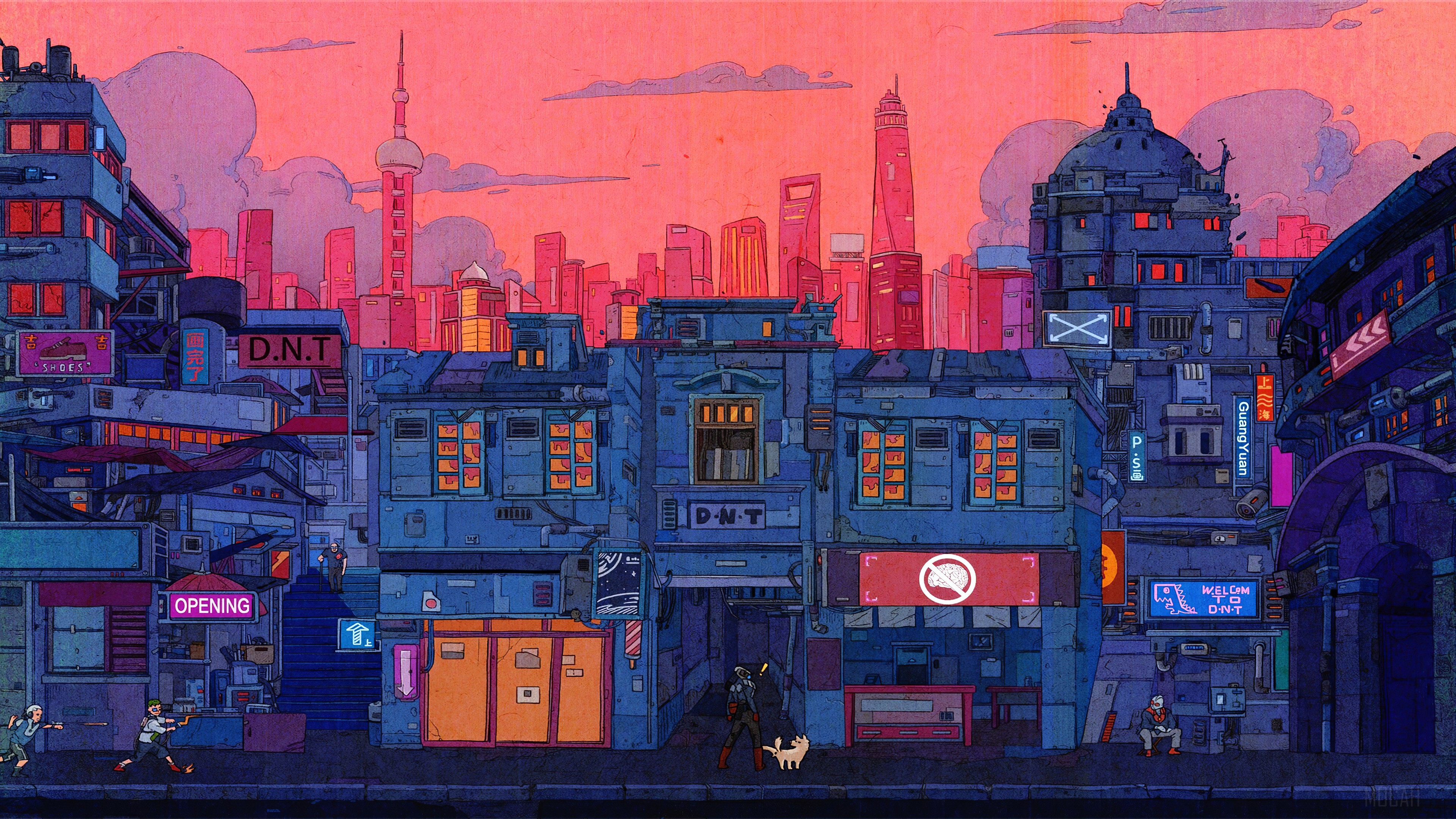 Cyberpunk Cityscape with Neon Signs 4K HD Wallpaper