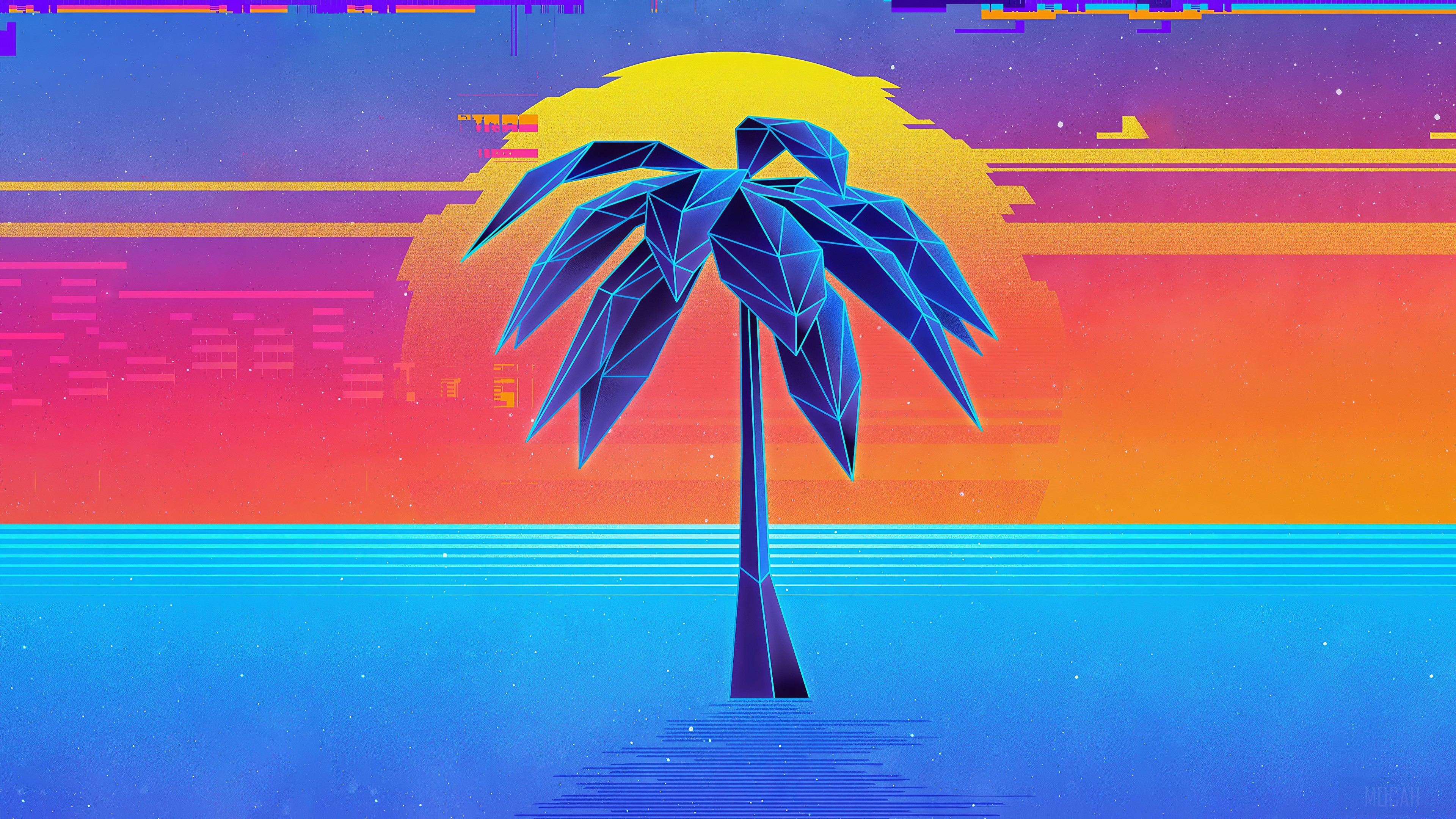 Retro Synthwave Palm Tree 4K HD Wallpaper