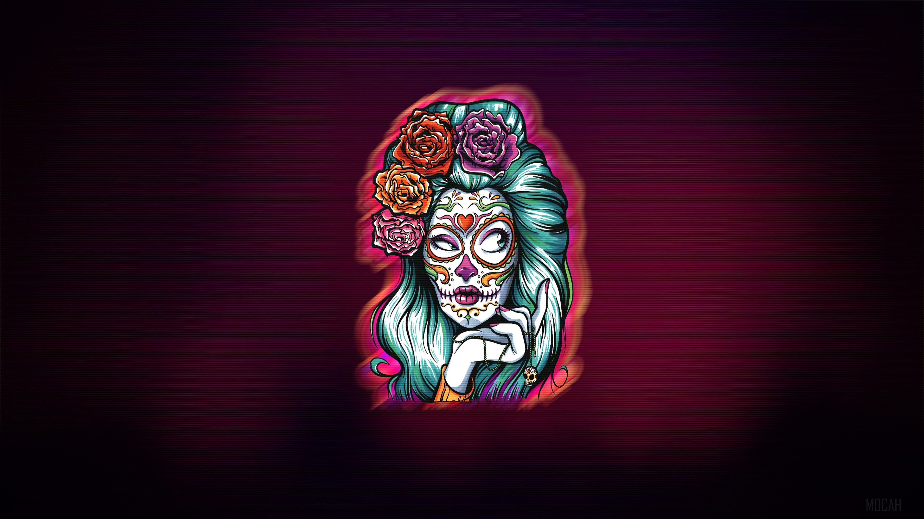 Dia De Los Muertos Woman with Flowers 4K HD Wallpaper