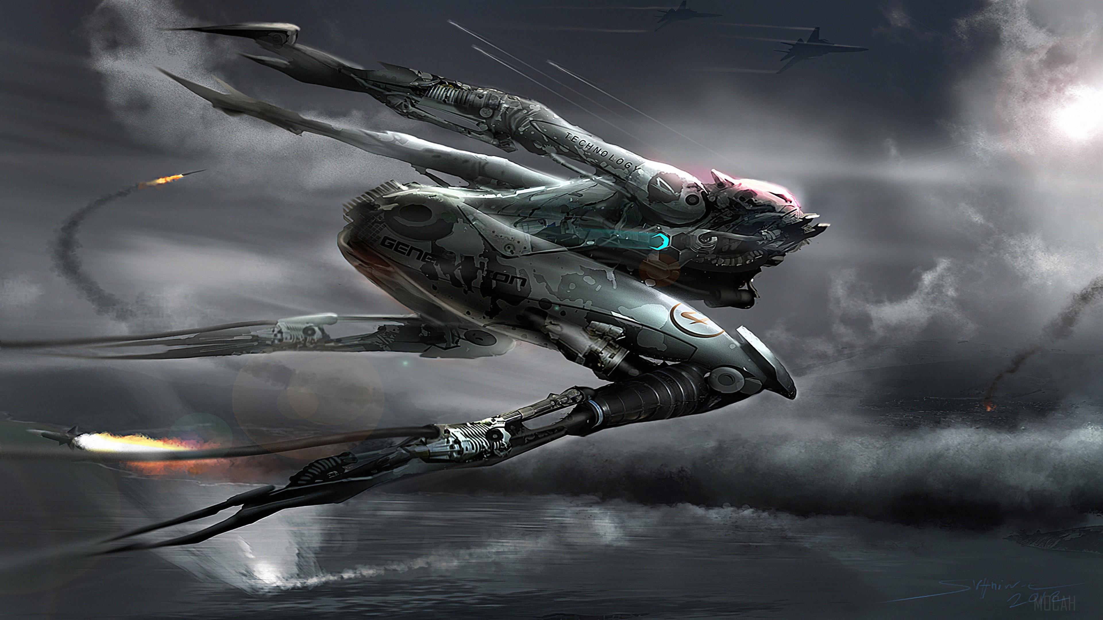 Scifi Robot in a cloudy sky HD Wallpaper