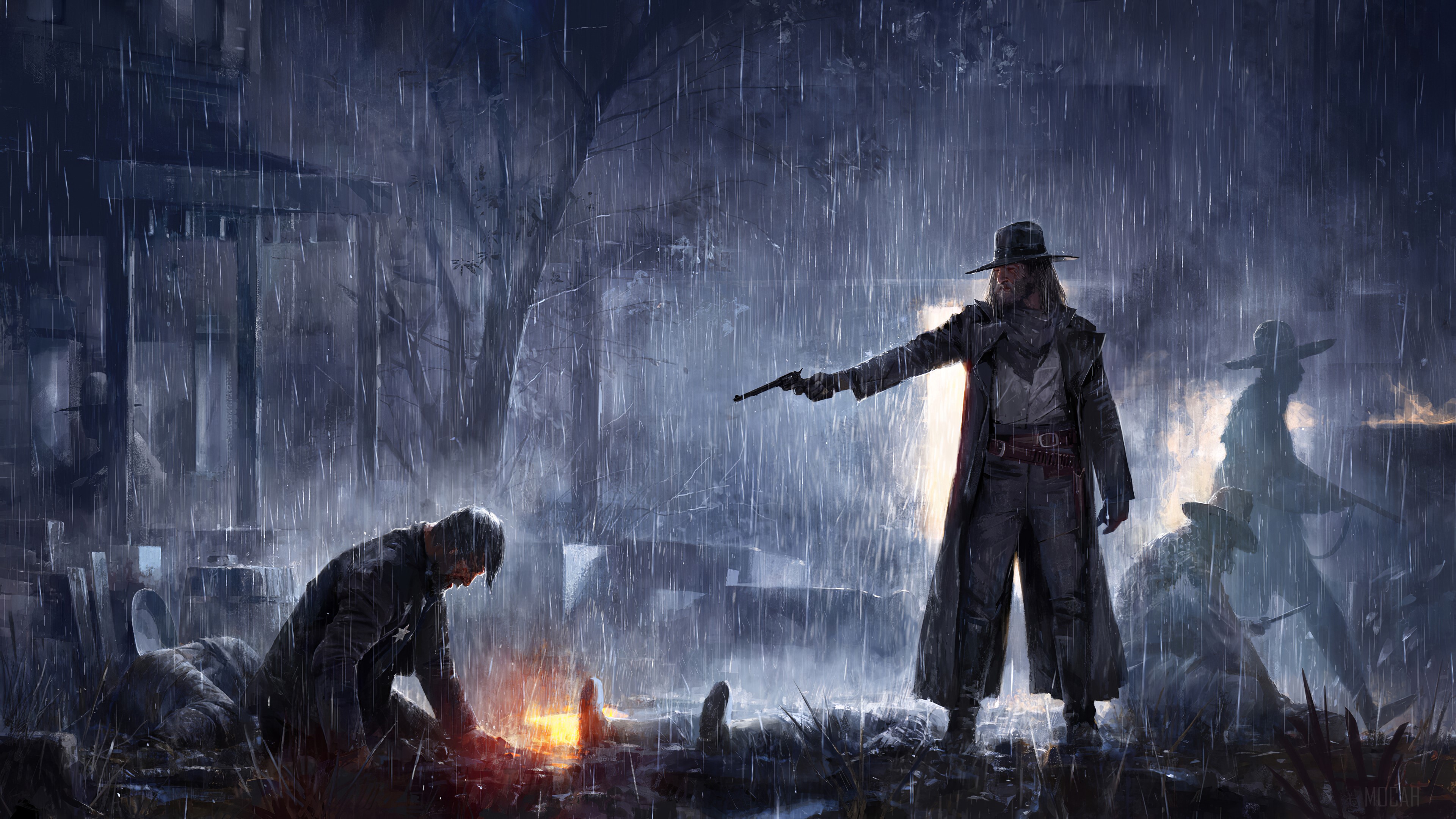 Wild West duel in the rain HD Wallpaper