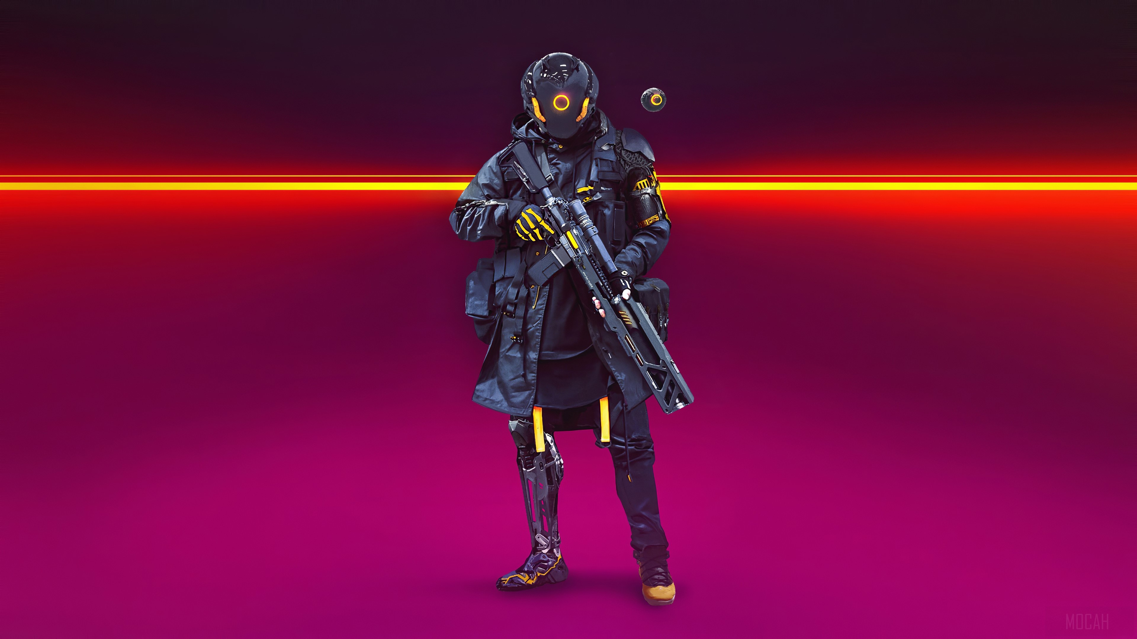 Cyberpunk Soldier with Rifle 4K HD Wallpaper