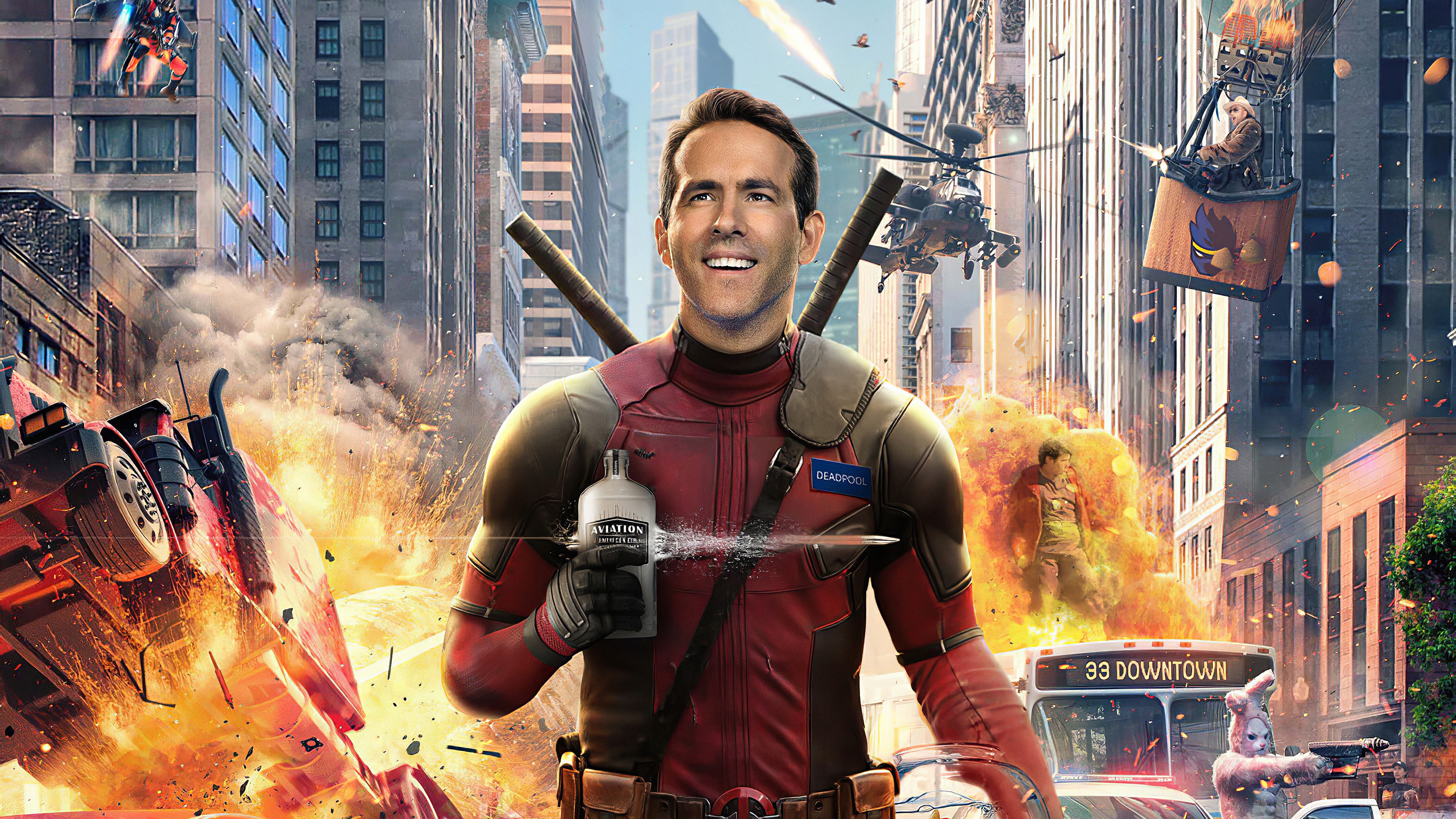 Ryan Reynolds as Deadpool holding Aviation Gin HD Wallpaper