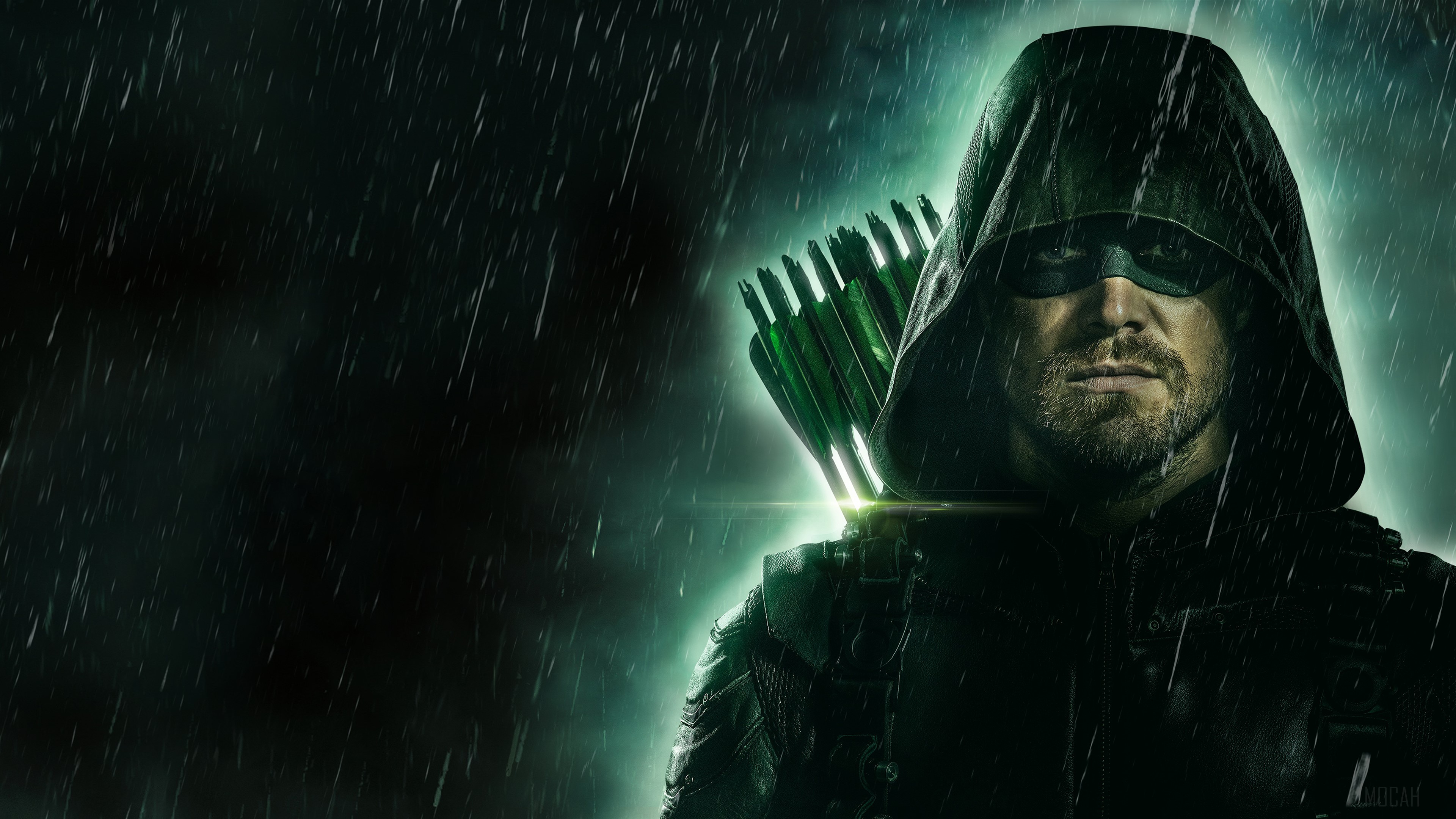 Green Arrow in the rain 4K HD Wallpaper