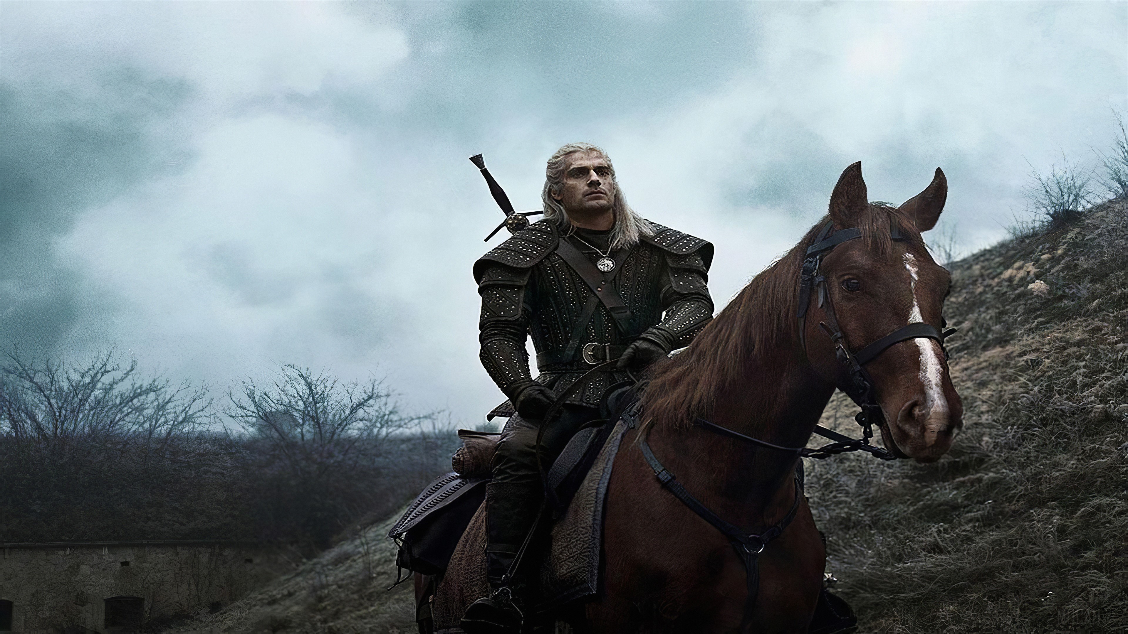Geralt of Rivia from The Witcher on horseback 4K HD Wallpaper