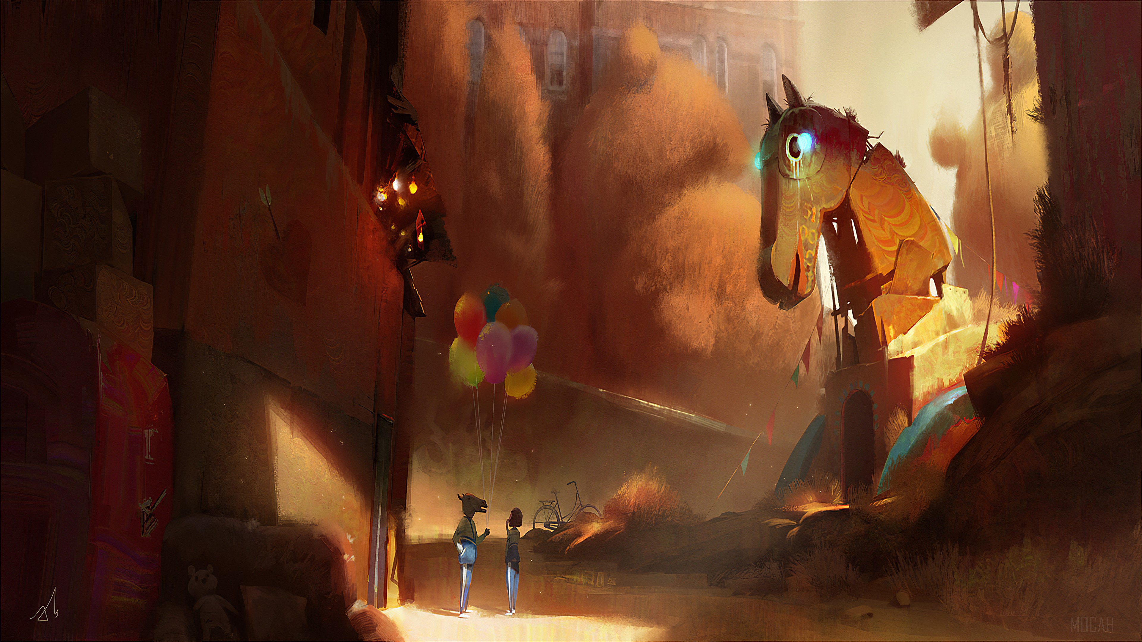 Bojack Horseman and a girl with balloons HD Wallpaper