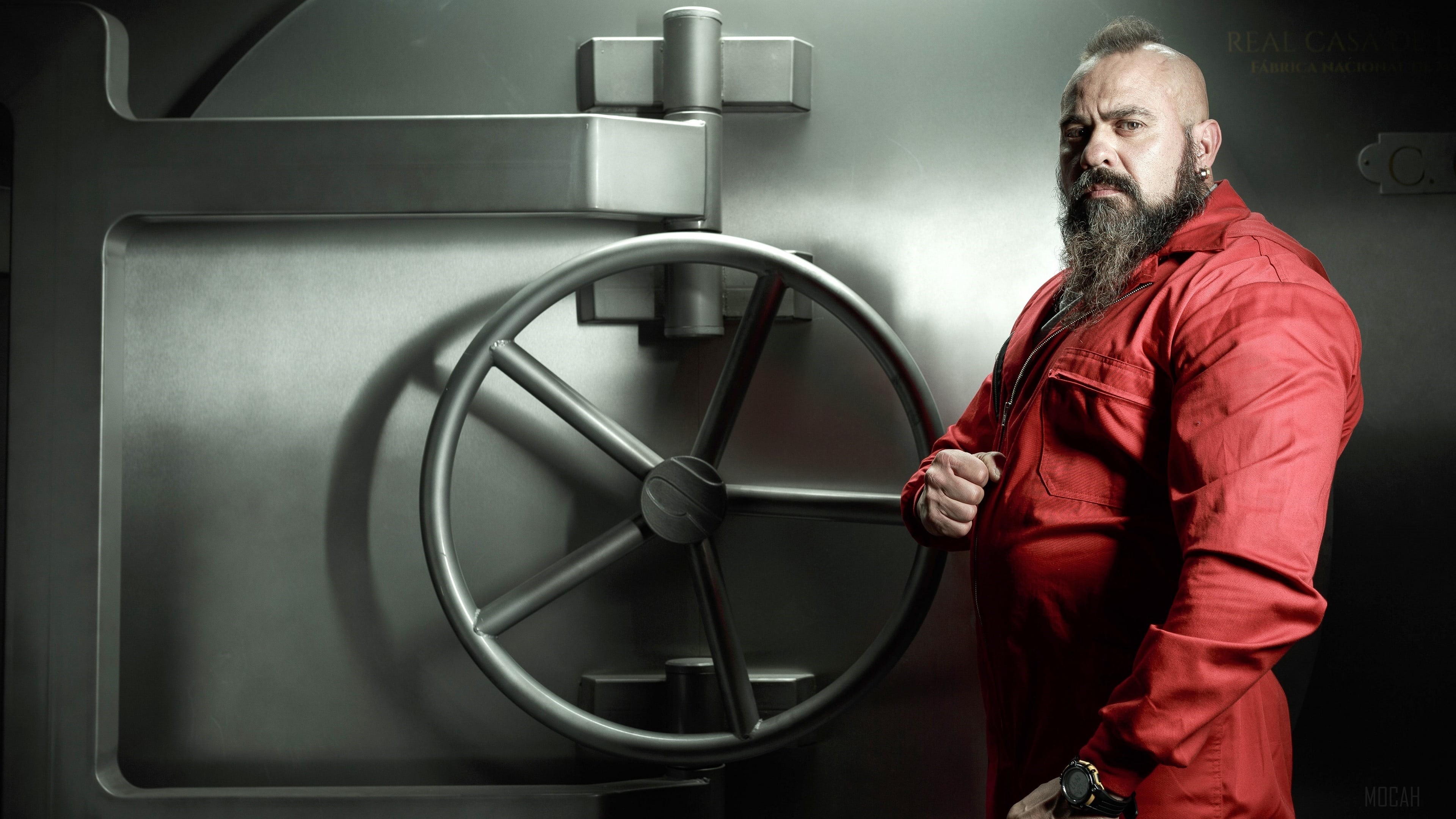 Oslo from Money Heist in front of a vault HD Wallpaper