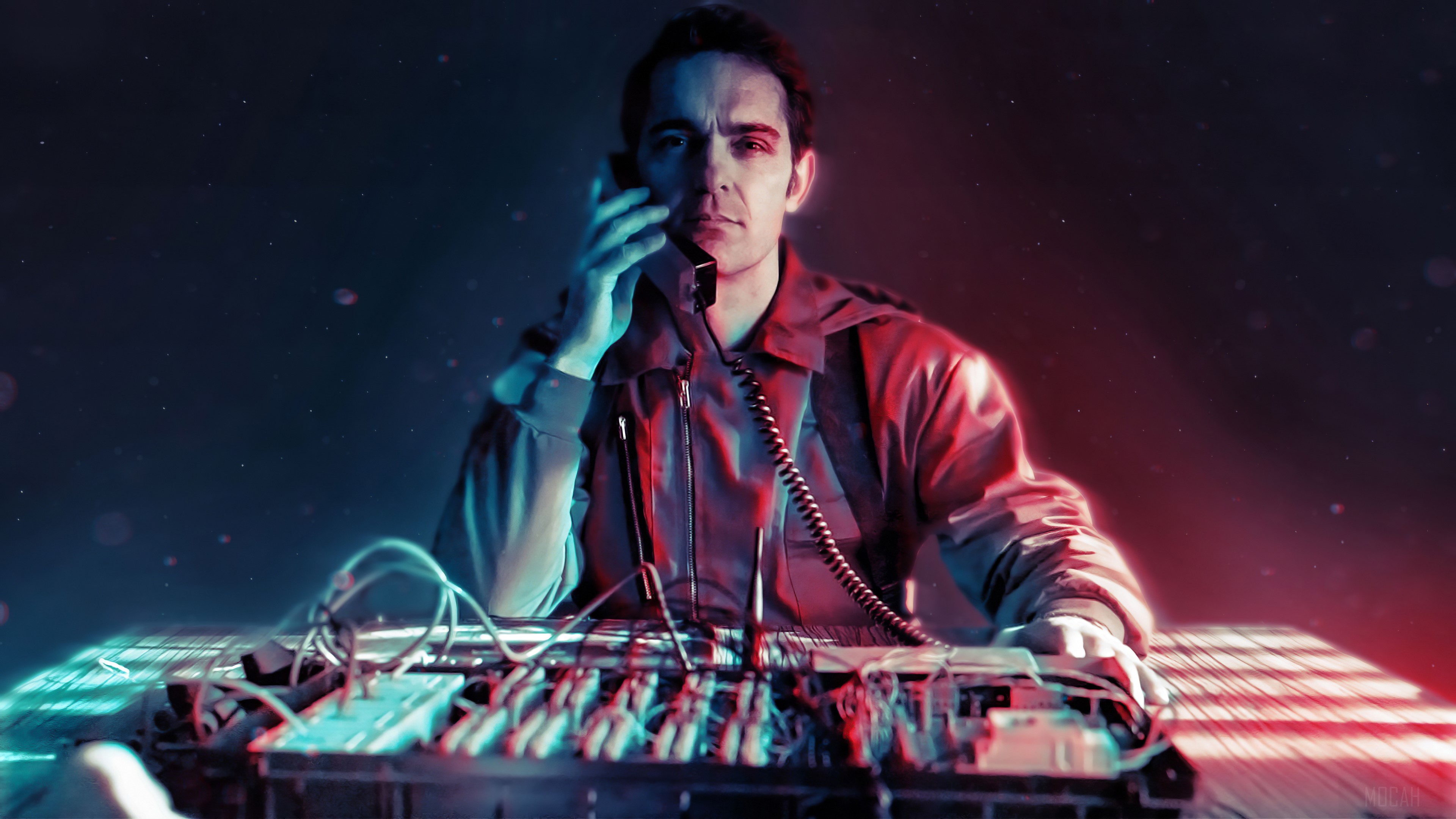 Man from Money Heist on phone with equipment 4K HD Wallpaper