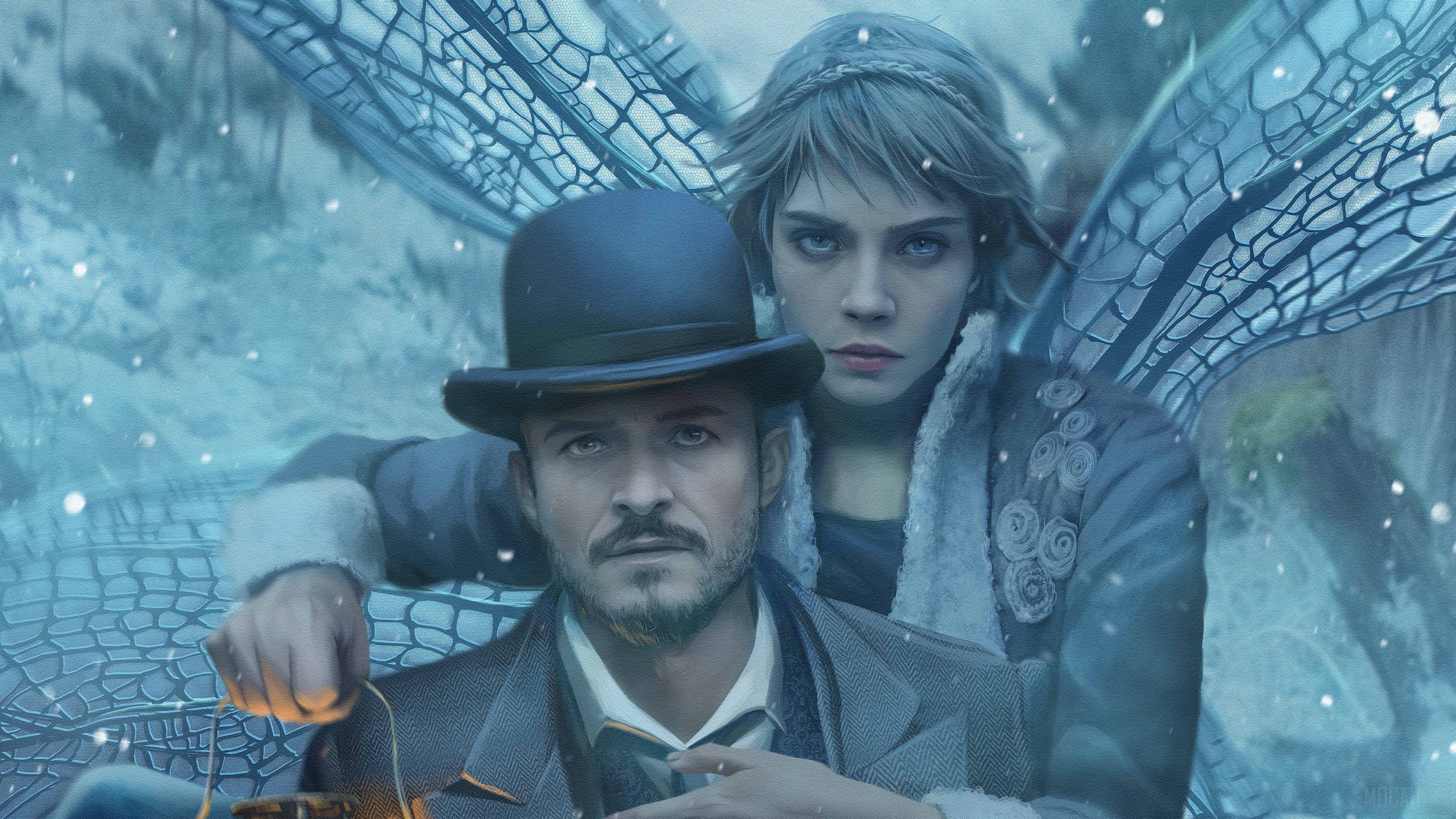 Orlando Bloom and Cara Delevingne in Carnival Row 4K HD Wallpaper