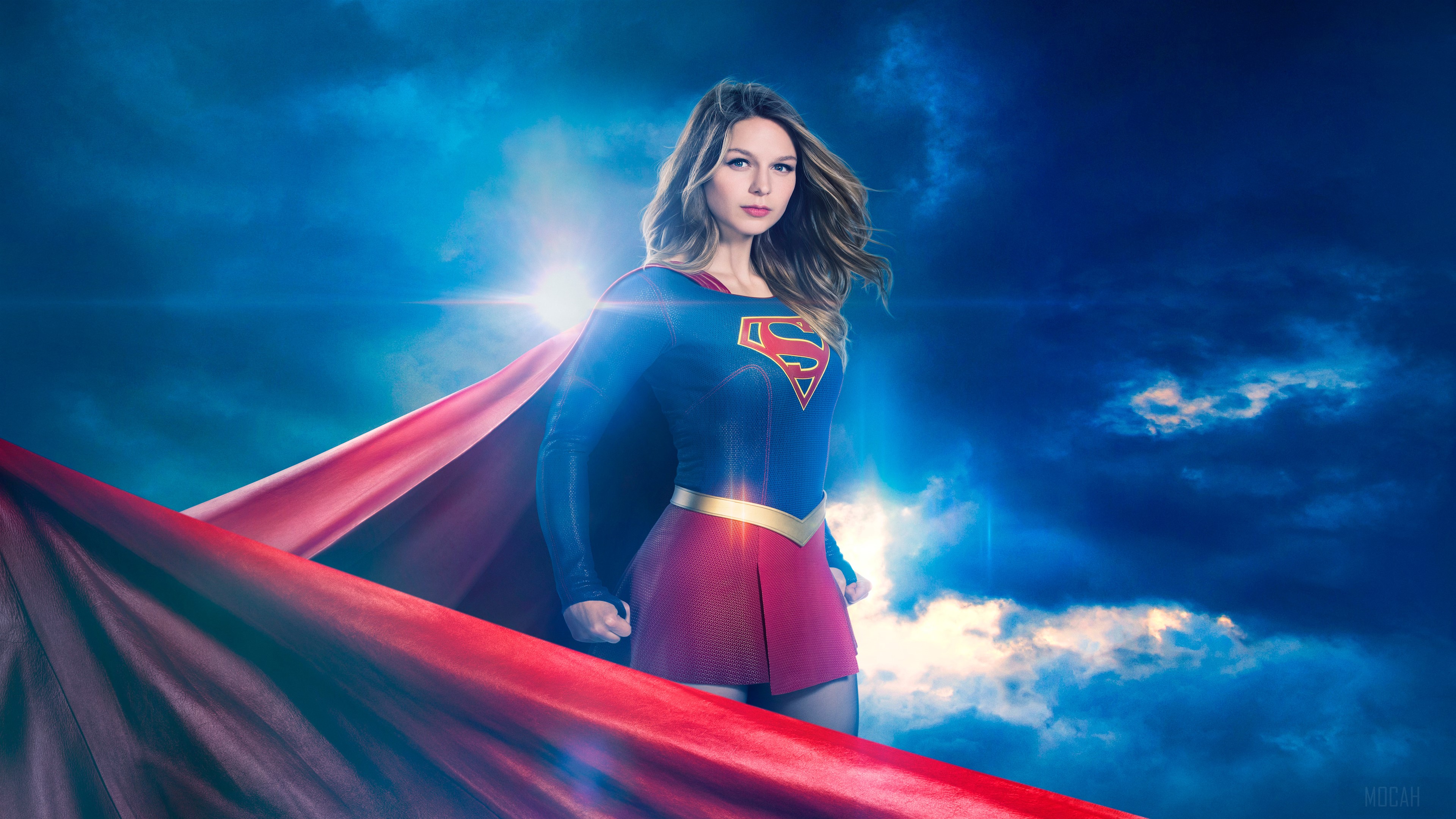 Supergirl in costume with red cape HD Wallpaper