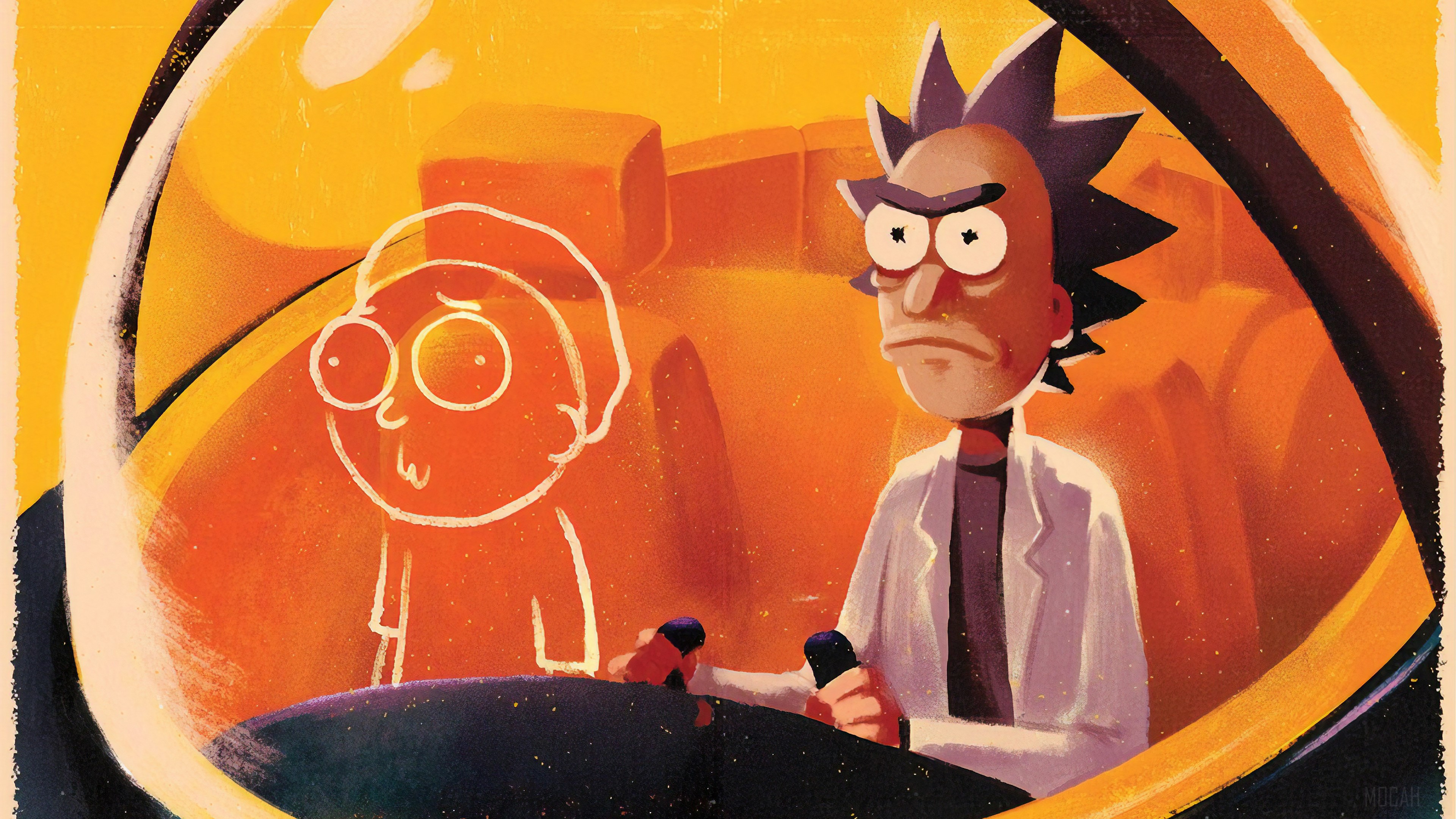 Rick and Morty in a spaceship cockpit HD Wallpaper