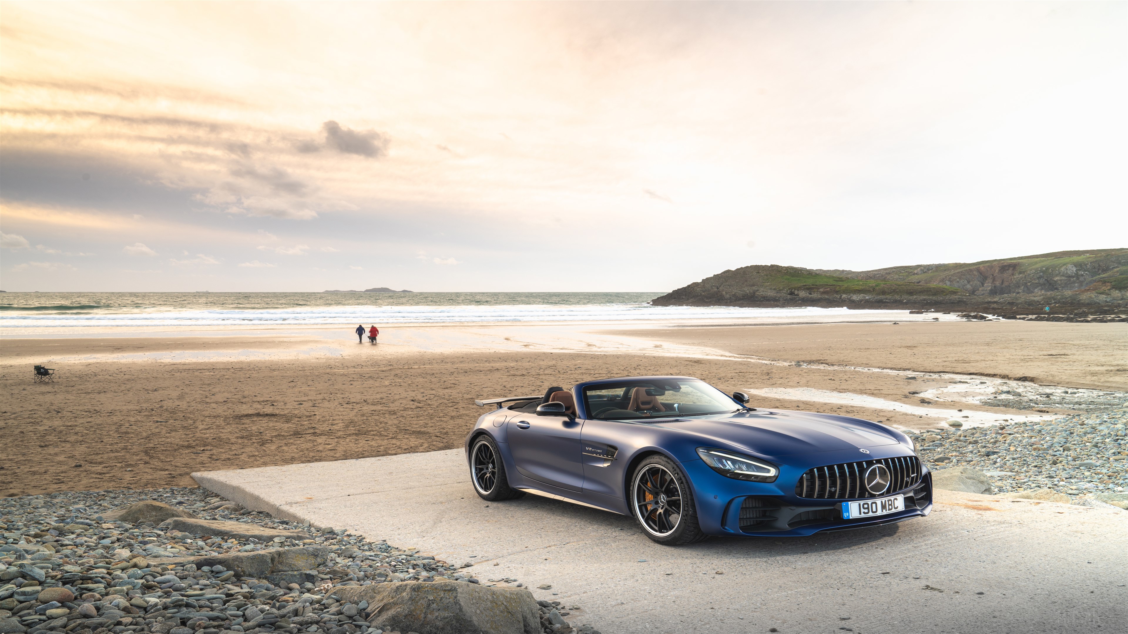 Blue Mercedes AMG GT R Roadster on a Beach HD Wallpaper