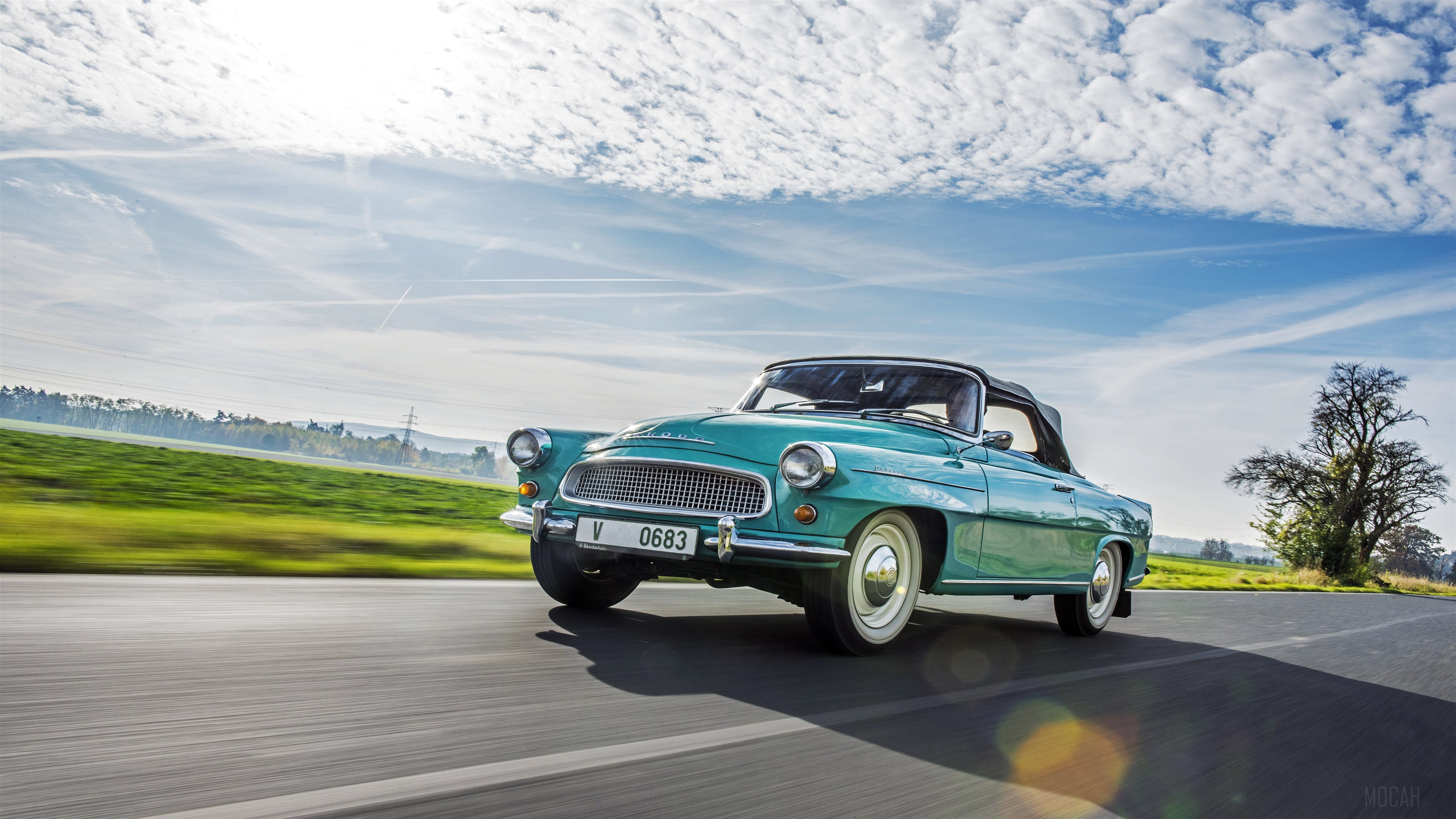 Teal Skoda Felicia Type 994 Convertible Driving HD Wallpaper