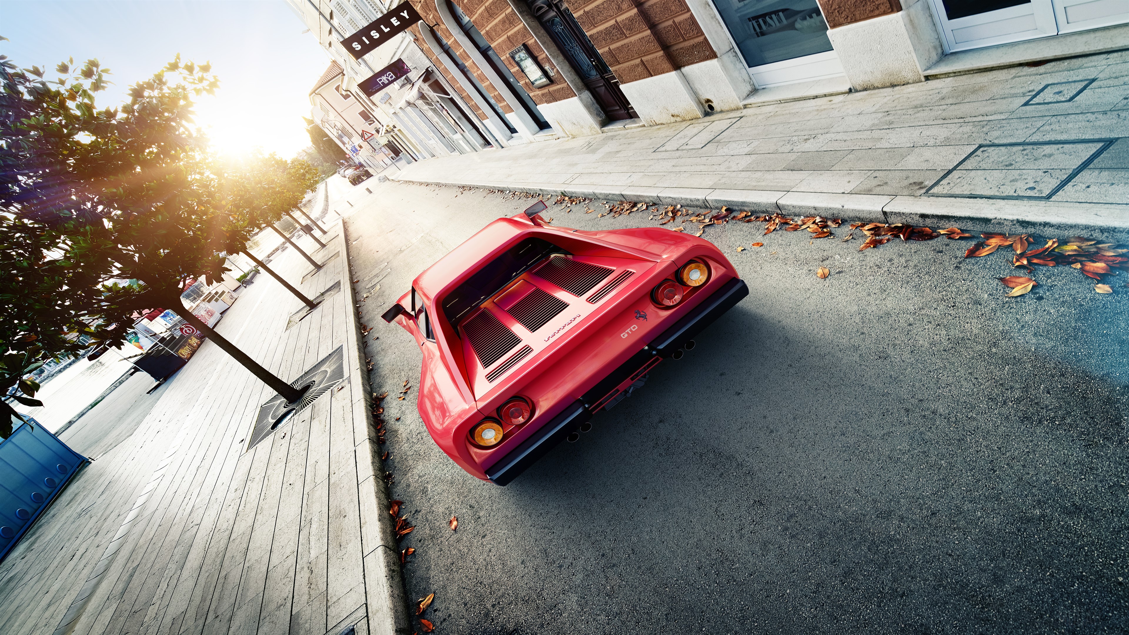 Red Ferrari 288 GTO driving on street 4K HD Wallpaper