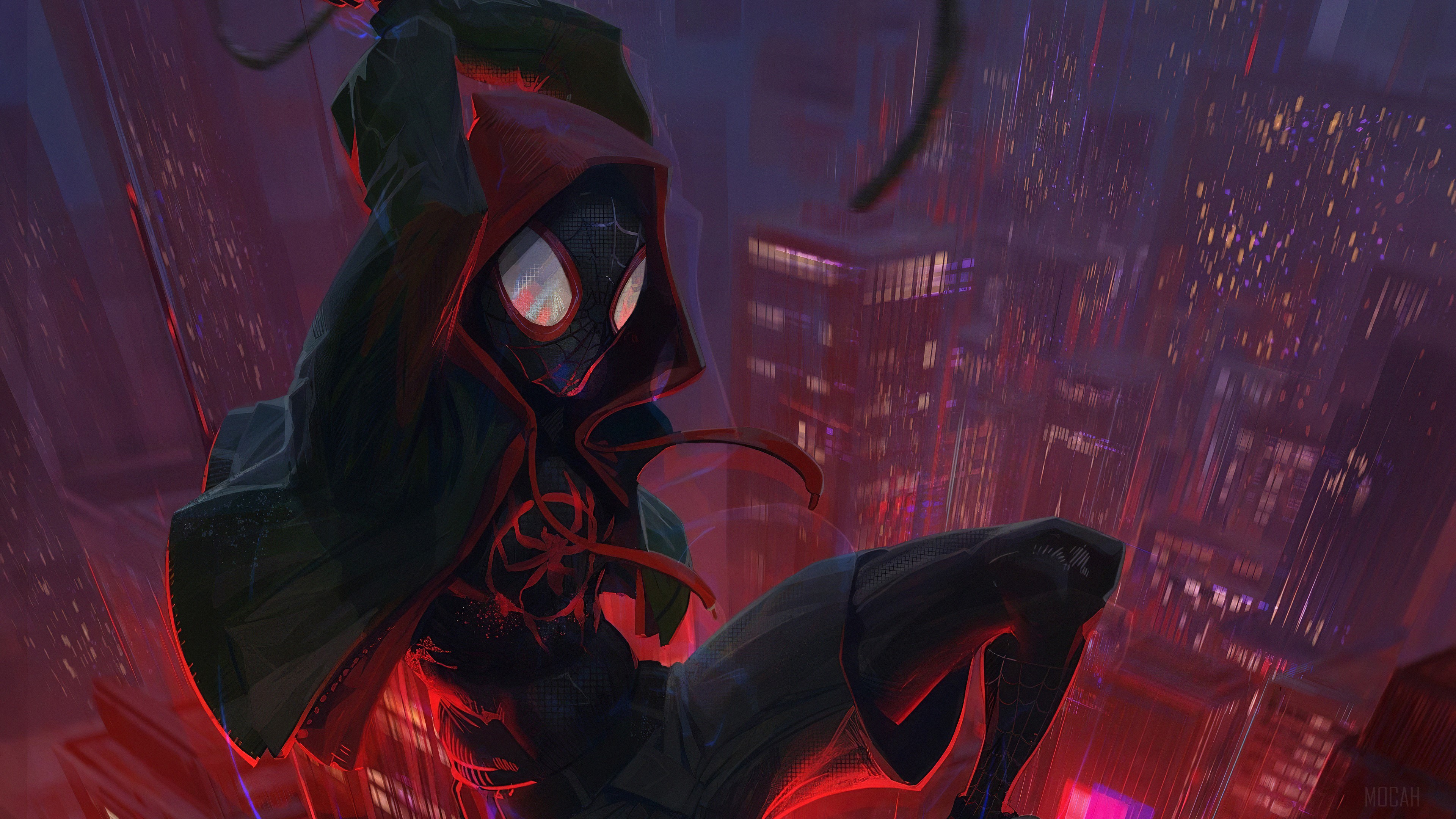 Miles Morales Spider-Man in a City at Night 4K HD Wallpaper