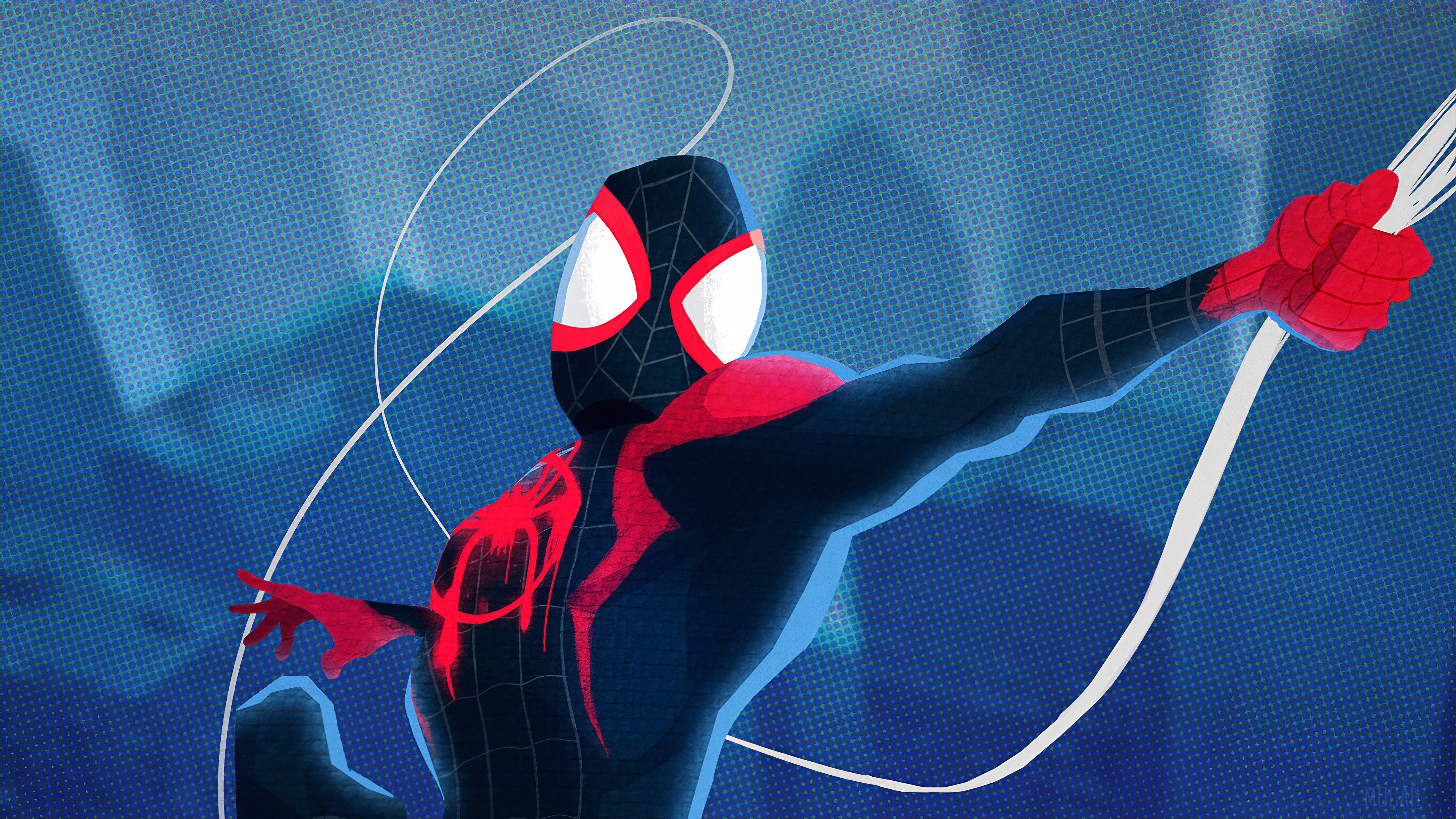 Spider-Man Miles Morales swinging with webs HD Wallpaper