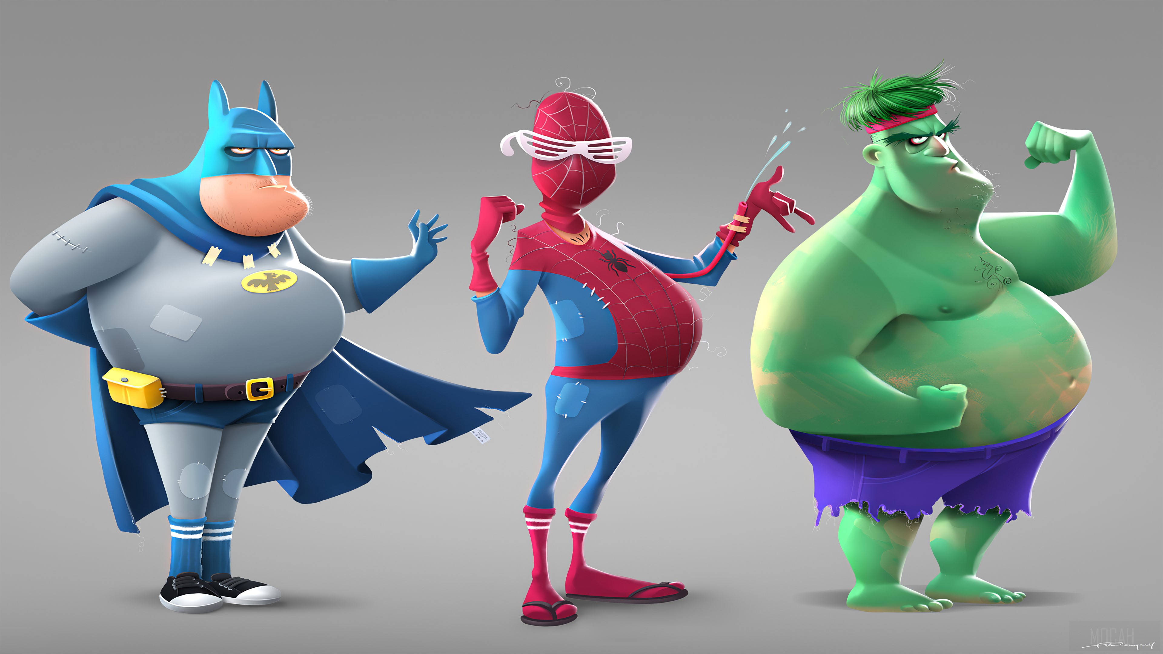 Fat Batman, Spiderman, and Hulk 4K HD Wallpaper