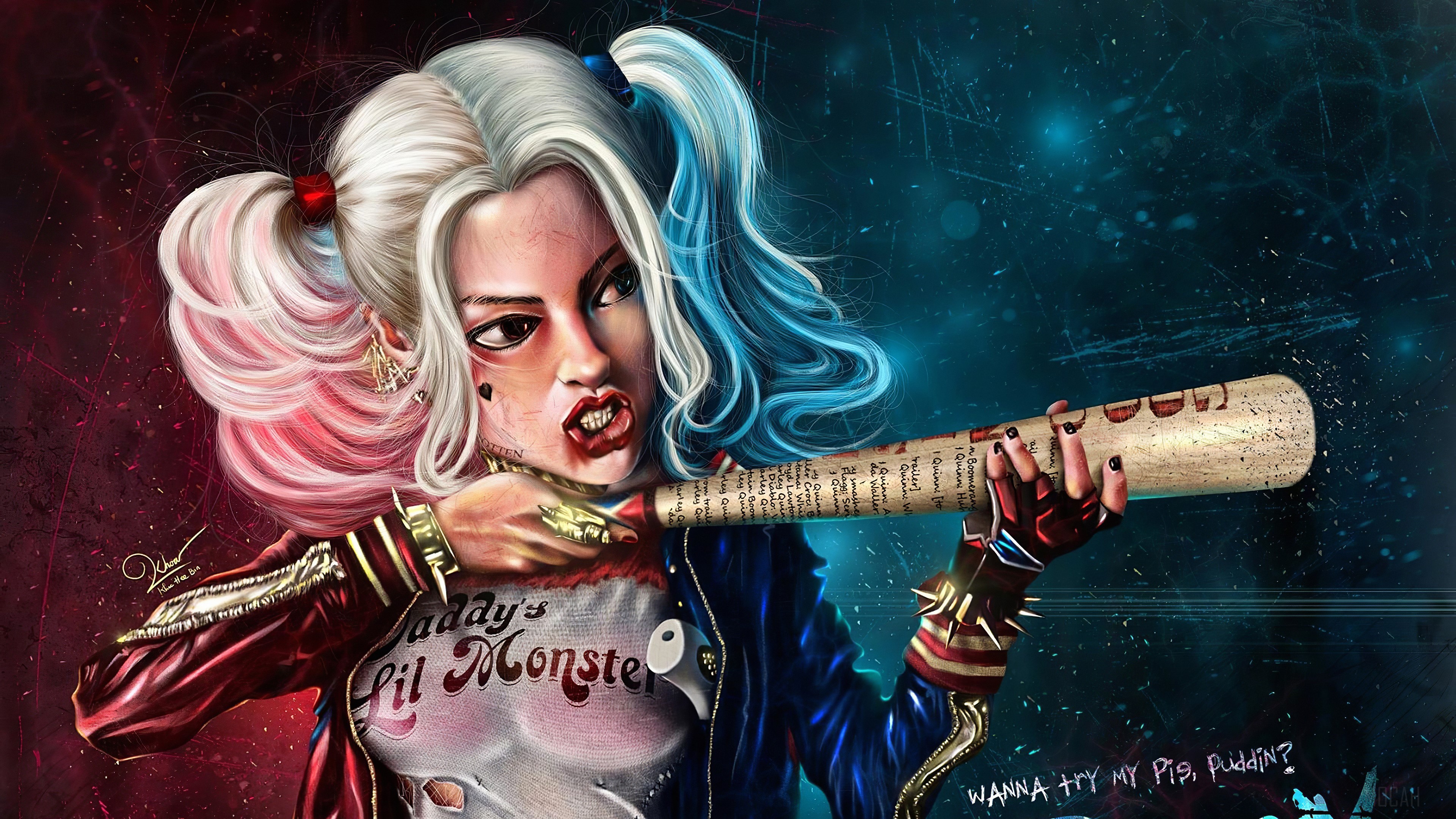 Harley Quinn from DC Comics holding a baseball bat HD Wallpaper