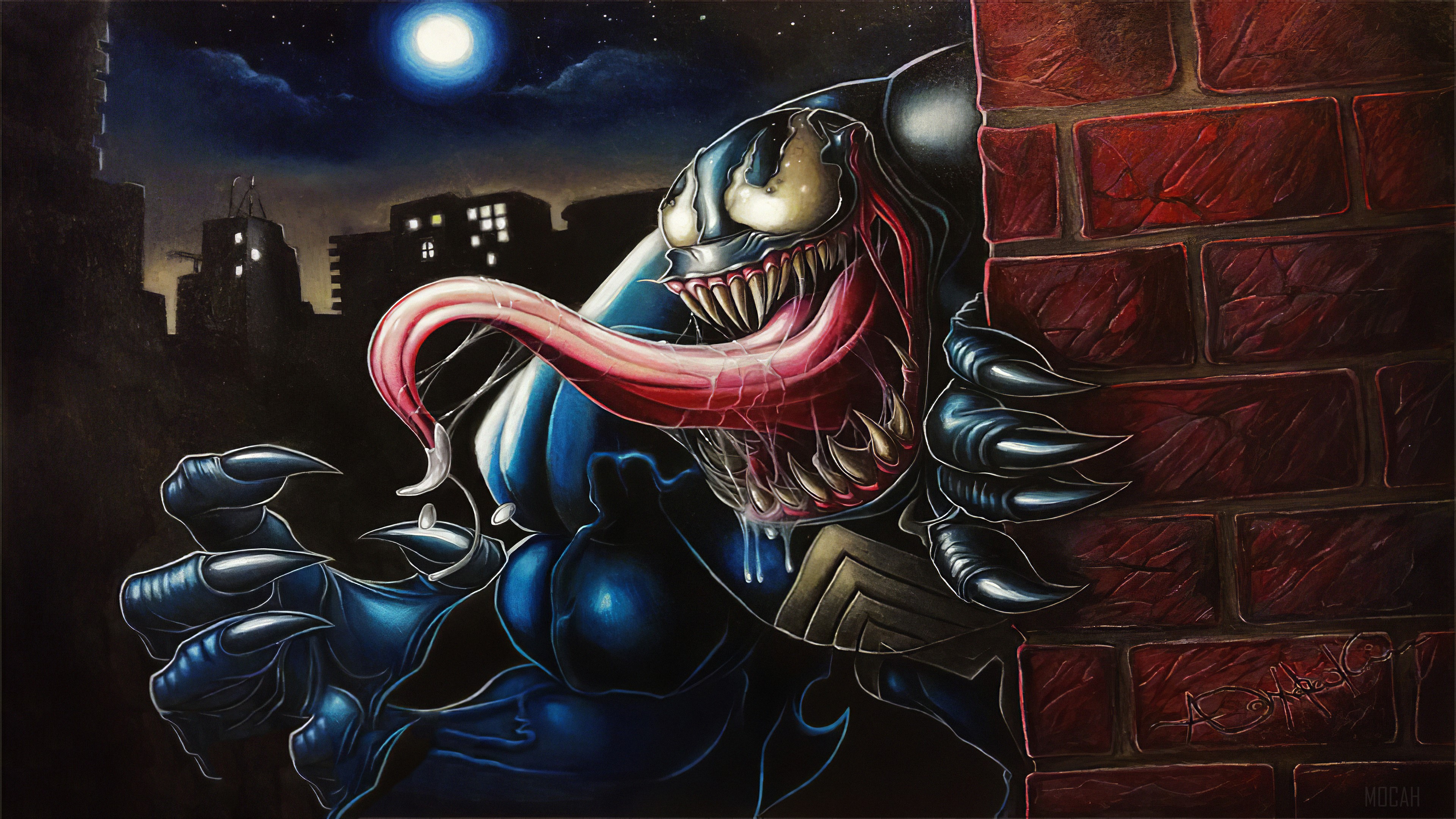 Venom lurking in the city at night 4K HD Wallpaper
