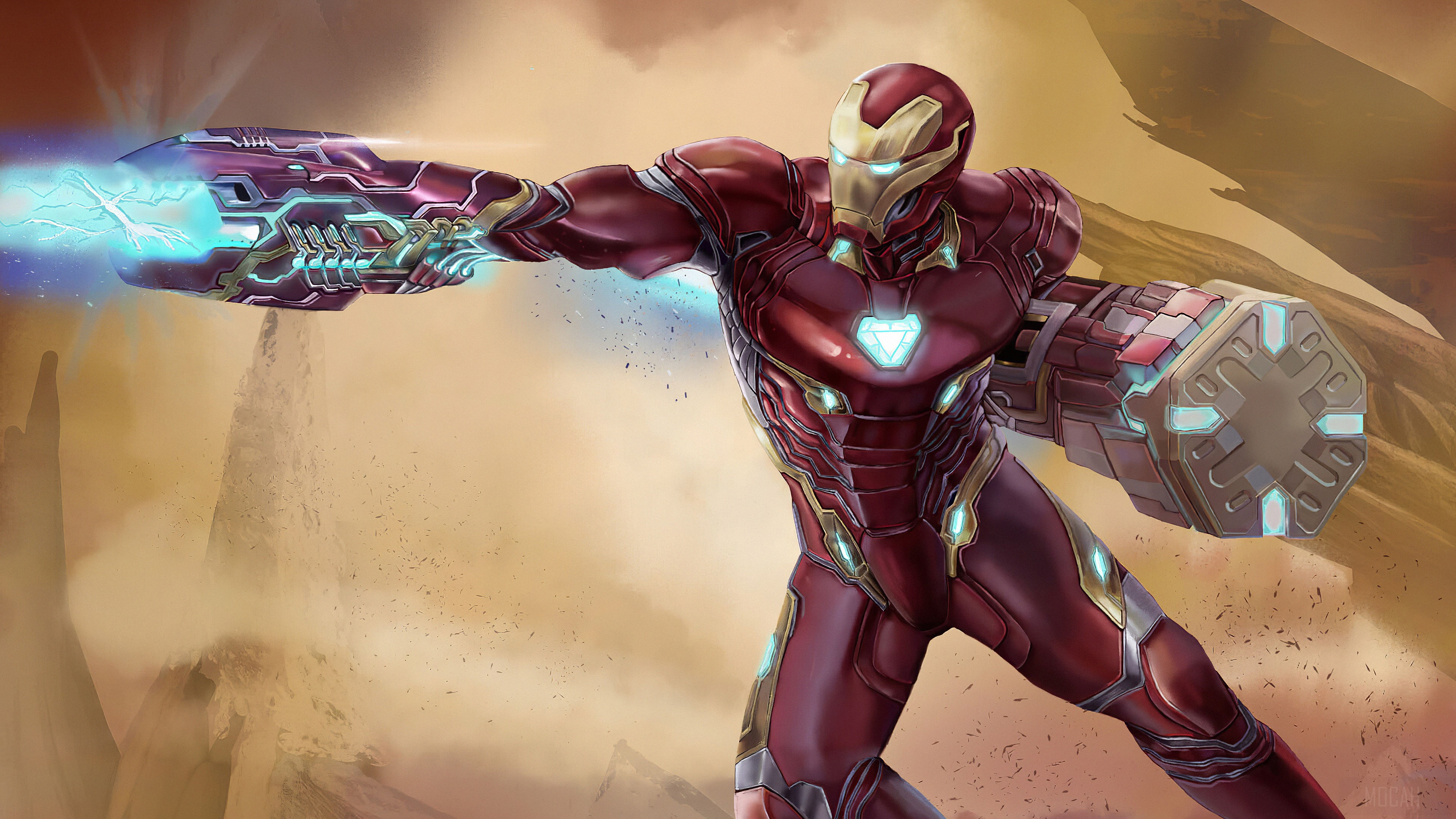 Iron Man with Blaster and Gauntlet HD Wallpaper