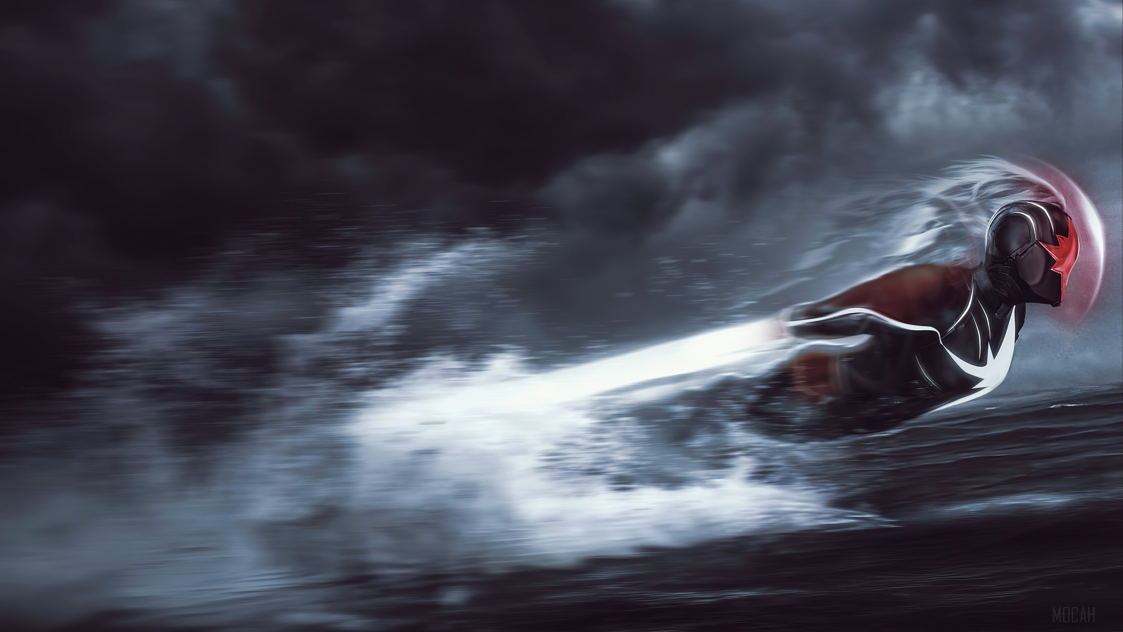 Captain Marvel flying at super speed over water HD Wallpaper