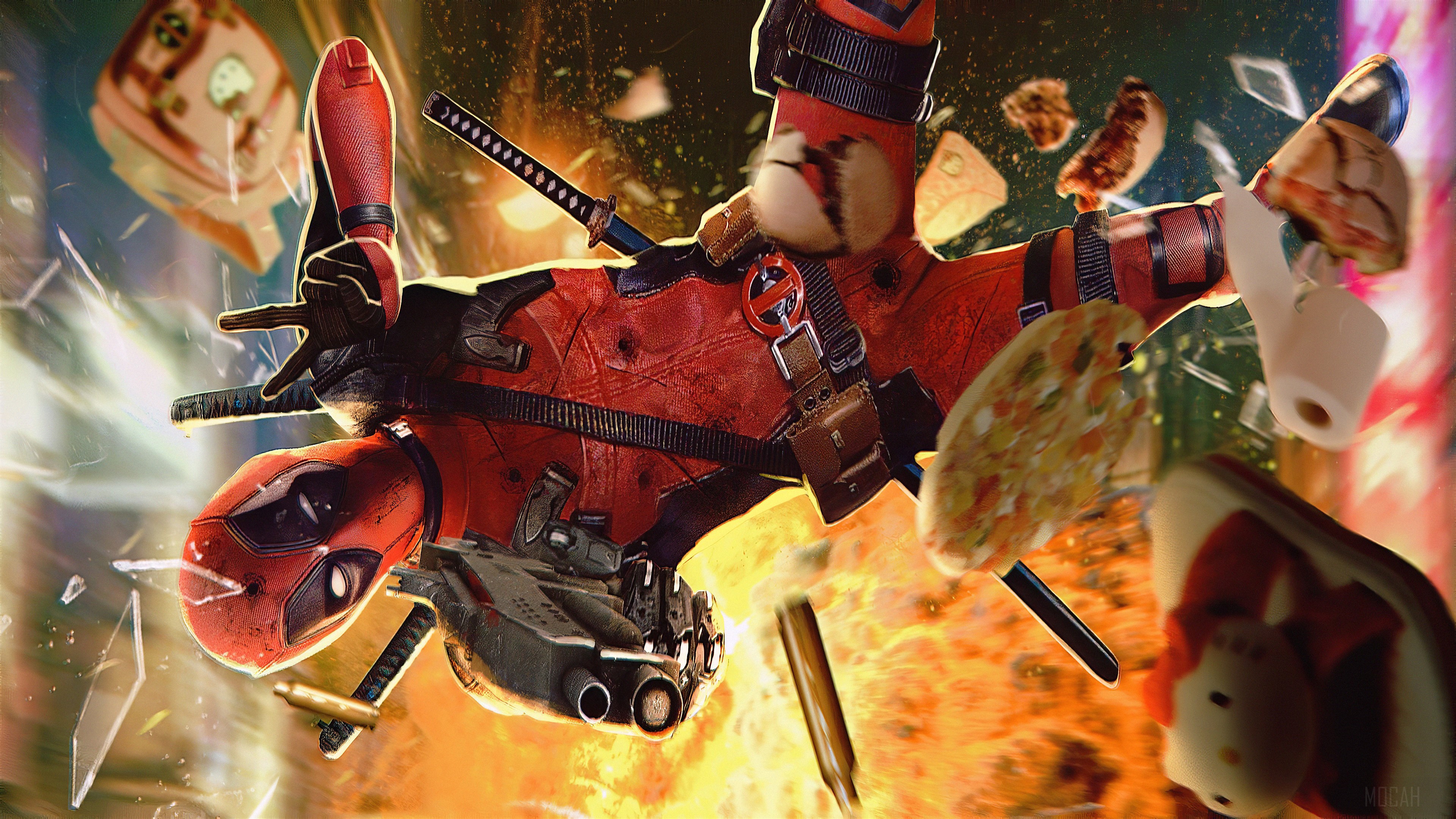 Deadpool in Fire 4K HD Wallpaper
