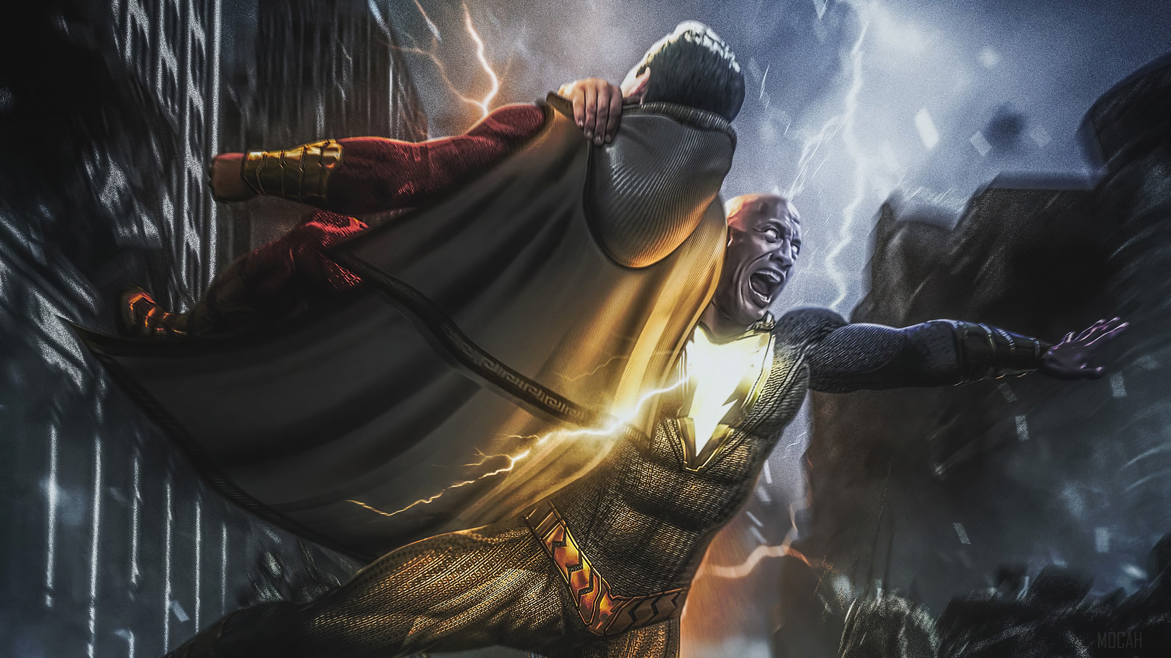 Black Adam and Shazam fighting in 4K HD Wallpaper