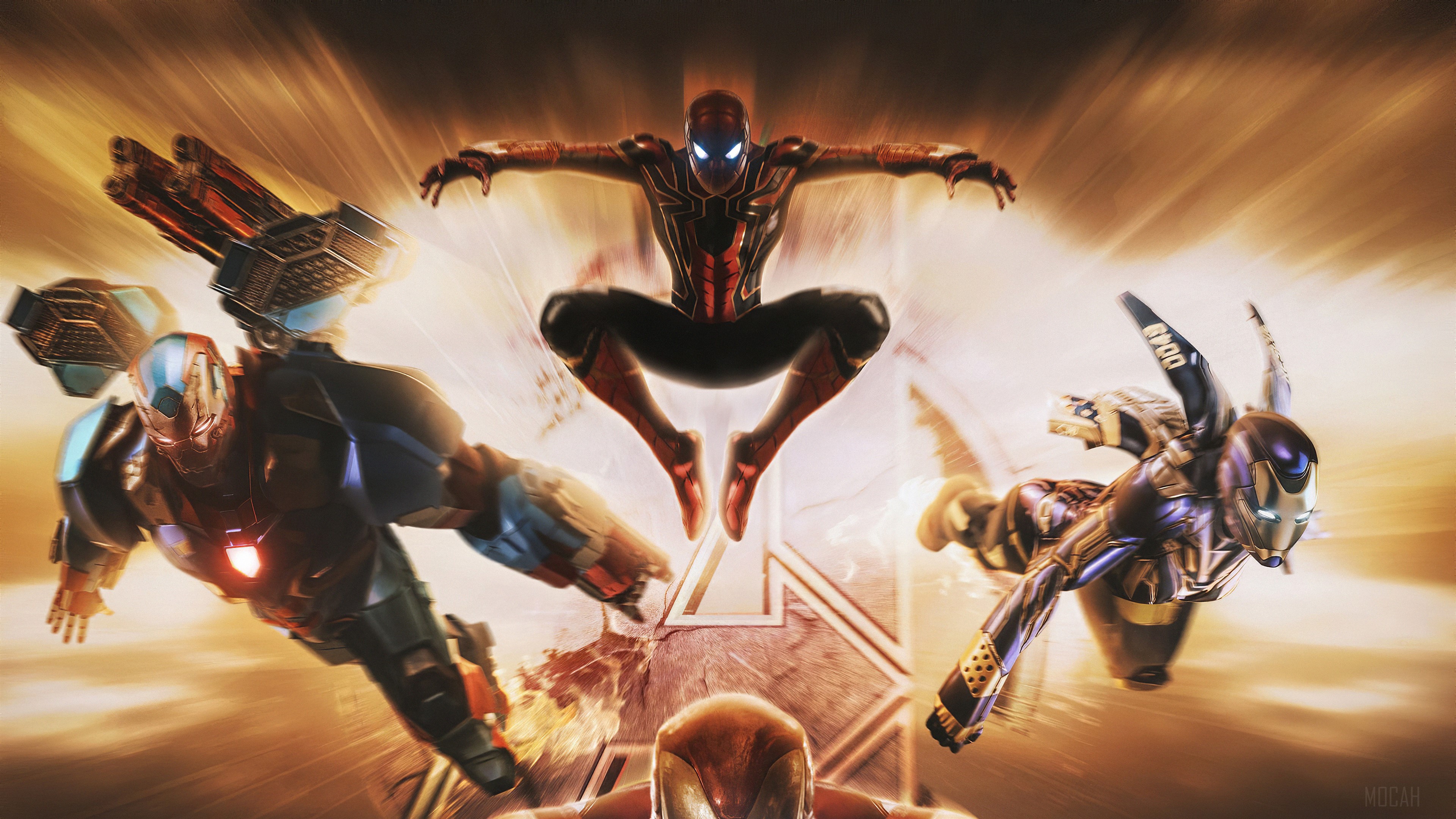 Spider-Man, Iron Man, and War Machine in 4K HD Wallpaper