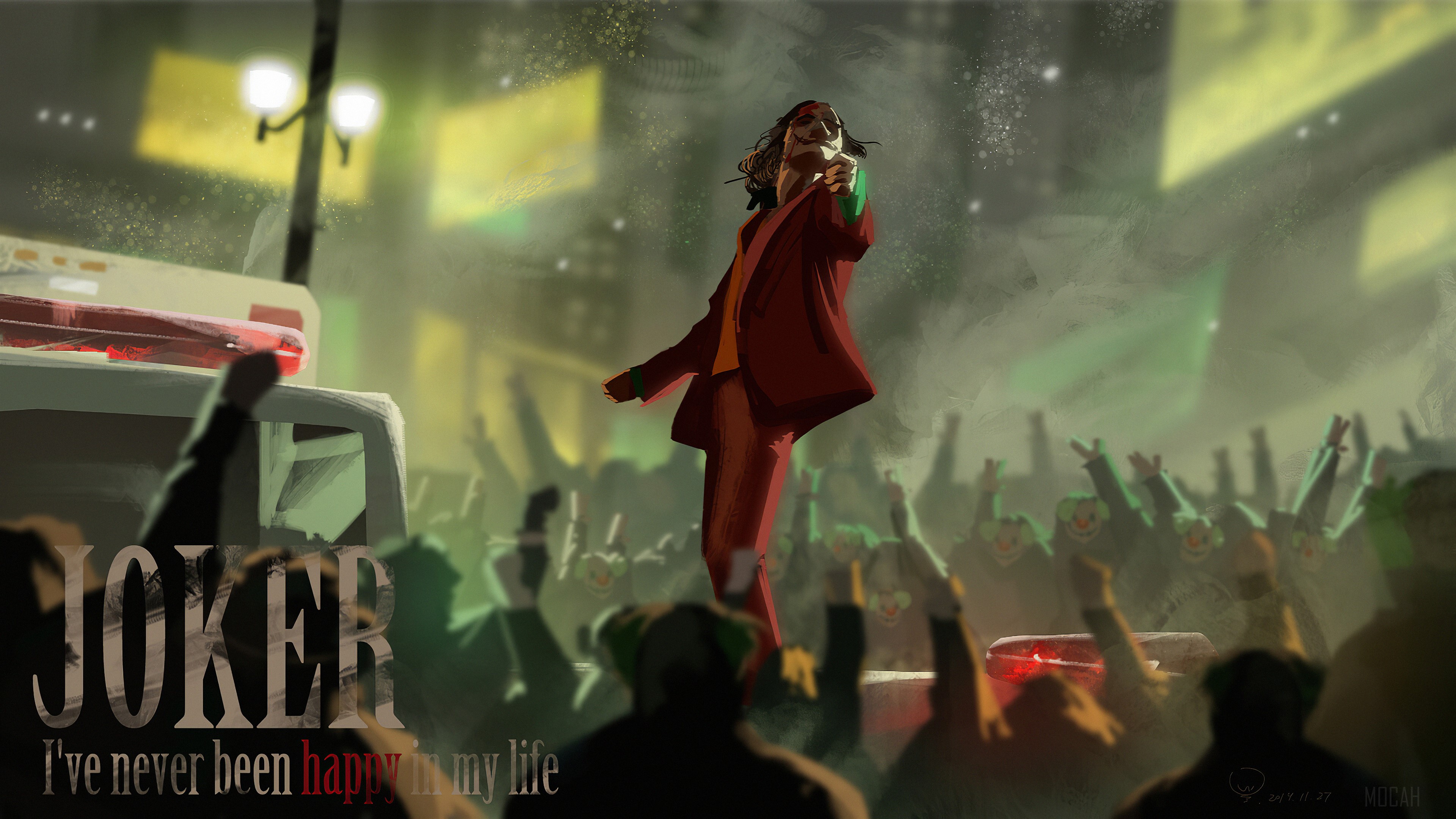 Joker from Joker movie with crowd HD Wallpaper