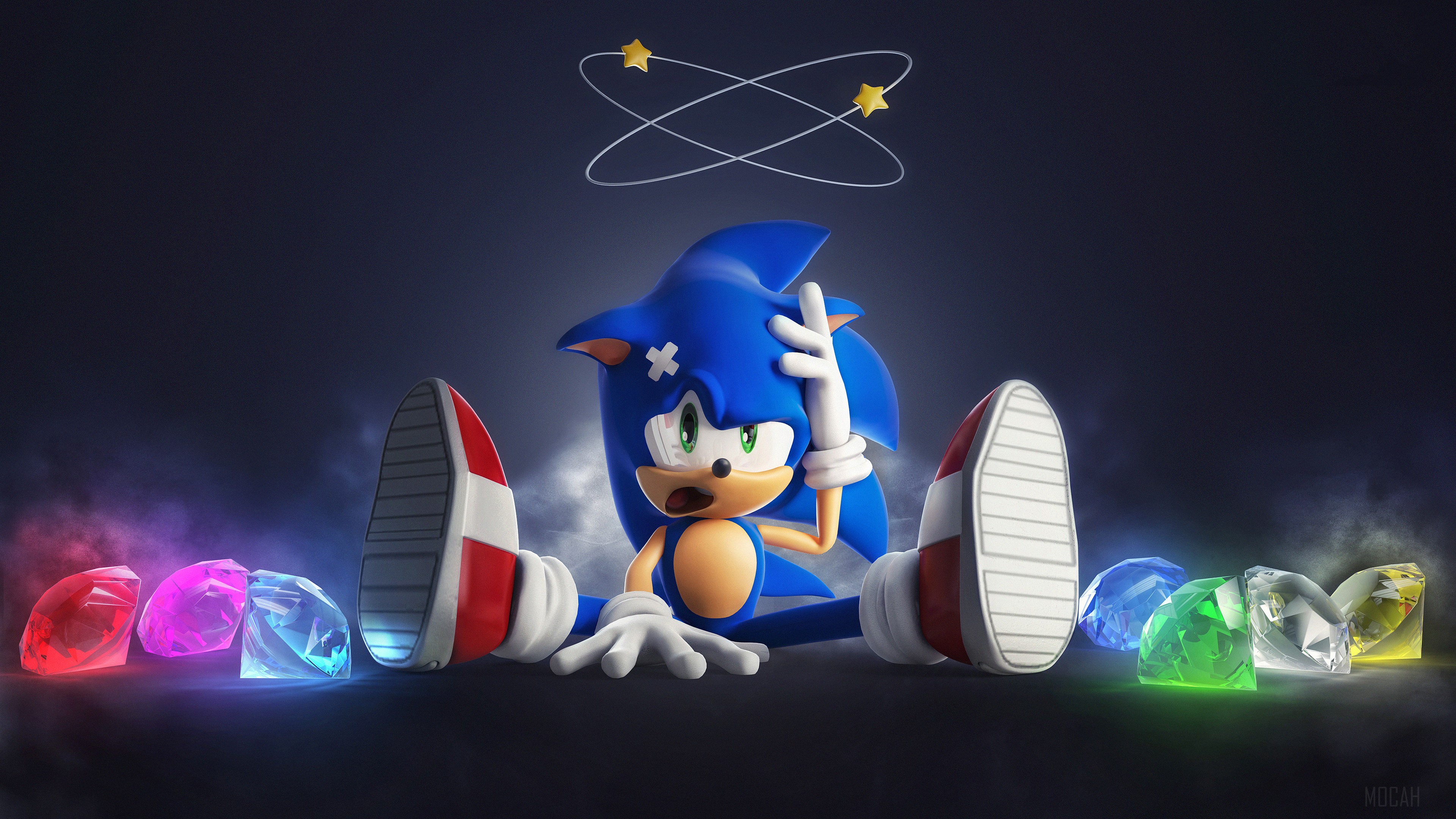 Sonic the Hedgehog with Chaos Emeralds 4K HD Wallpaper