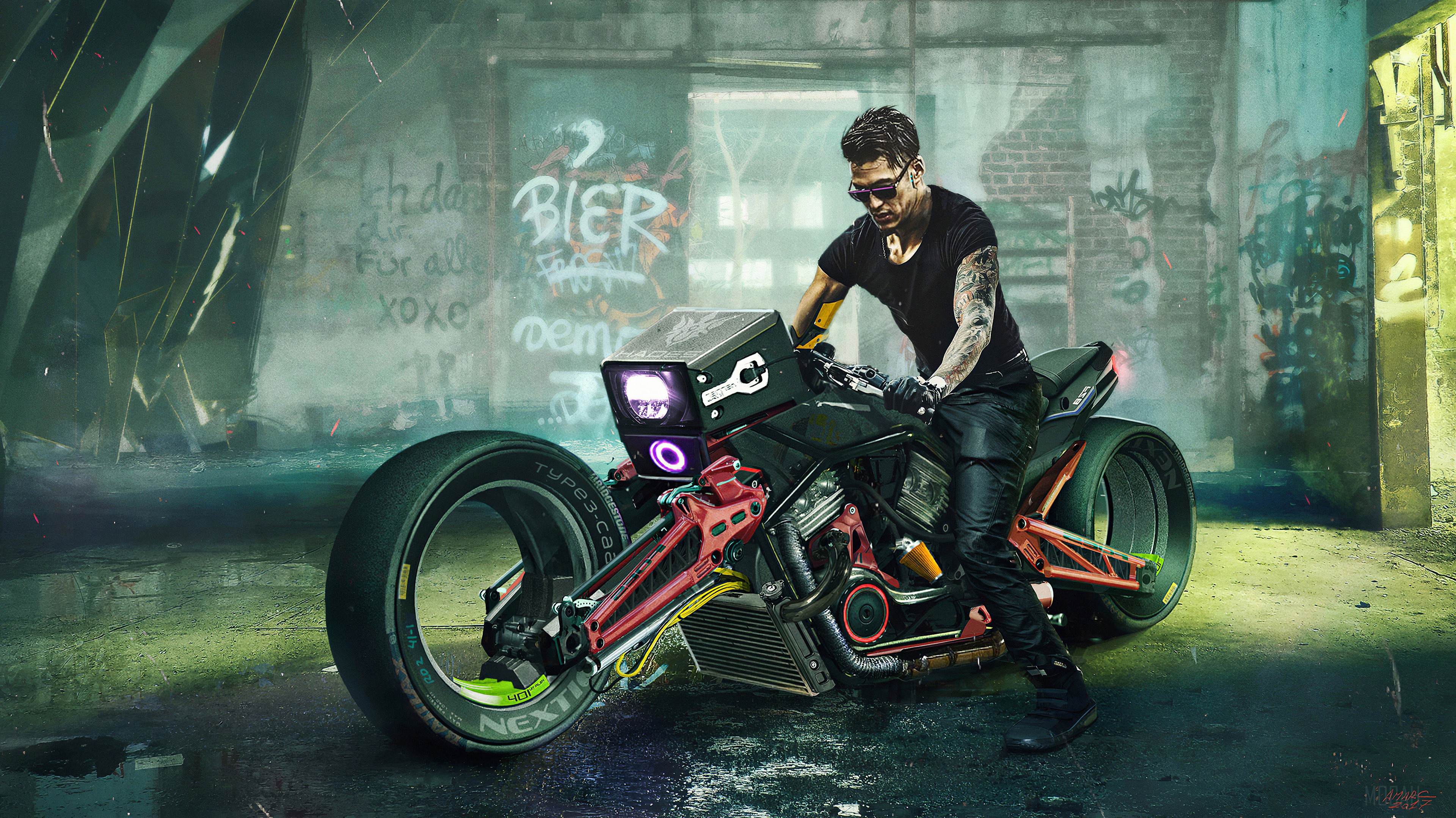 Man on futuristic superbike art 4K HD Wallpaper